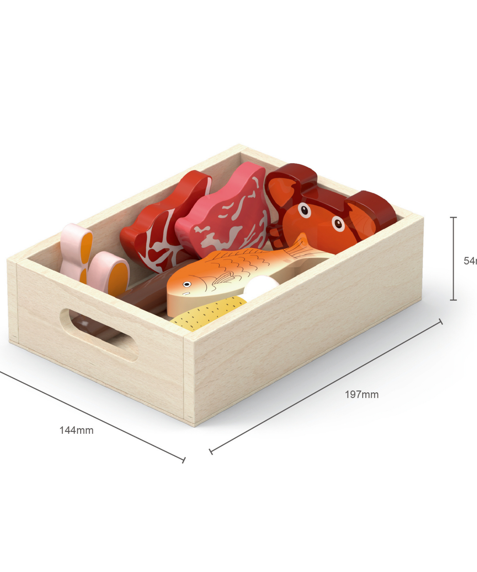 VIGA Wooden Fridge Food Set  2 Box Pretend Play Breakfast, Meat, and Seafood  Kitchen and Shop Role Play Toy for Ages 3 and Up