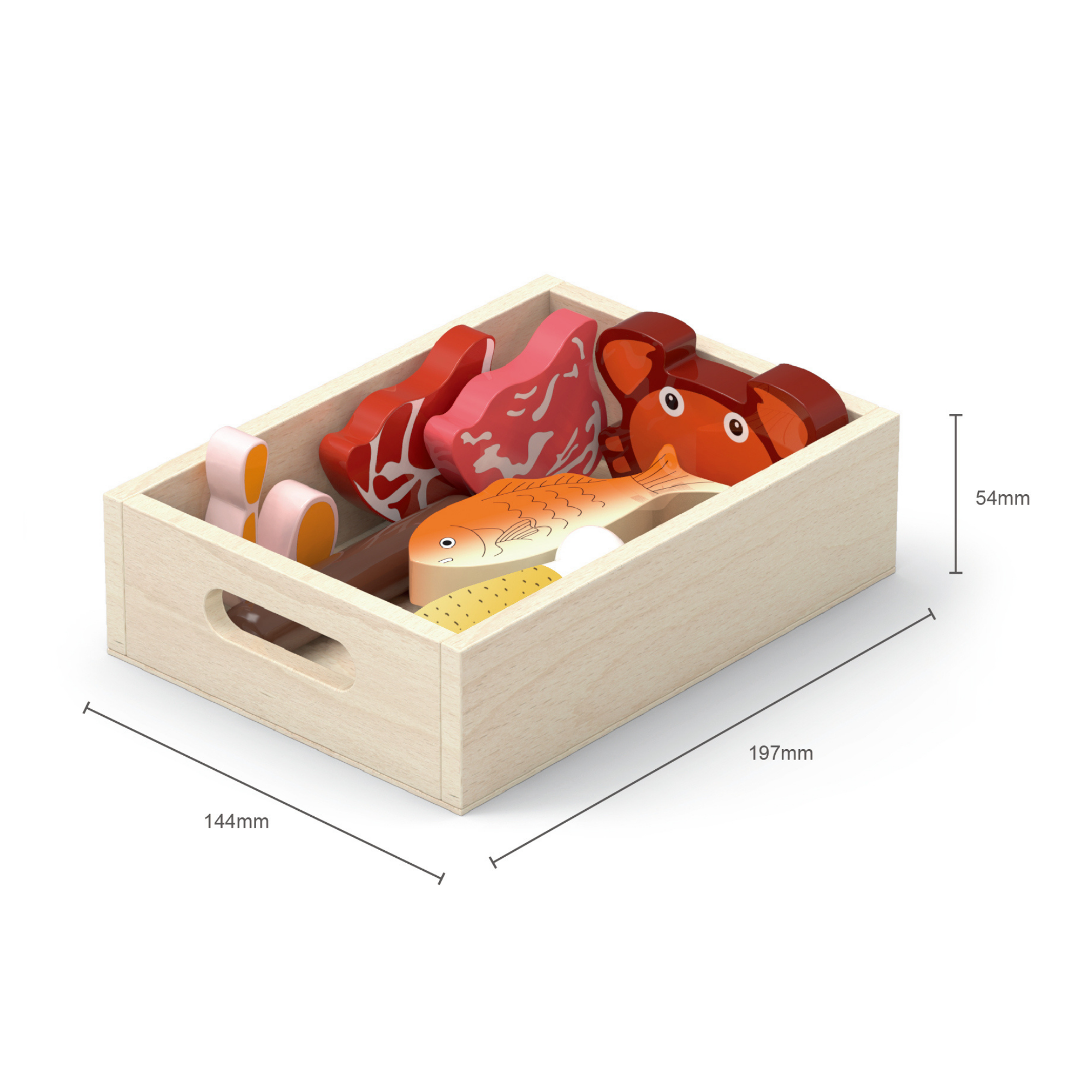 VIGA Wooden Fridge Food Set  2 Box Pretend Play Breakfast, Meat, and Seafood  Kitchen and Shop Role Play Toy for Ages 3 and Up