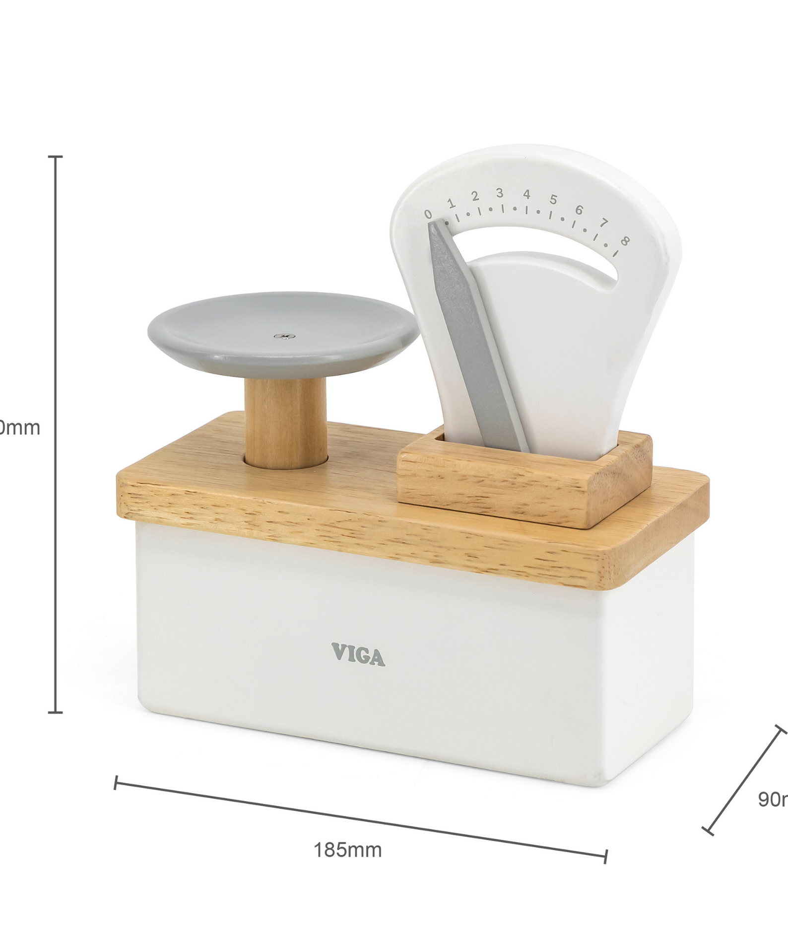 VIGA Wooden Shop Weighing Scale Toy  Gray and White Retail Balance Scale for Kids  Educational Roleplay Toy for Ages 3 and Up