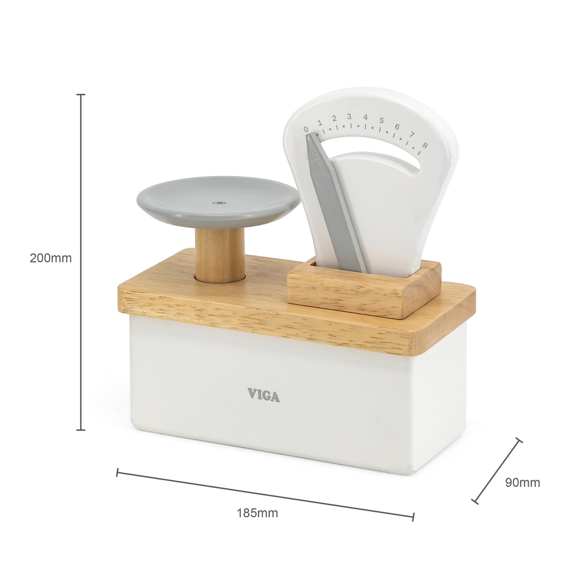 VIGA Wooden Shop Weighing Scale Toy  Gray and White Retail Balance Scale for Kids  Educational Roleplay Toy for Ages 3 and Up