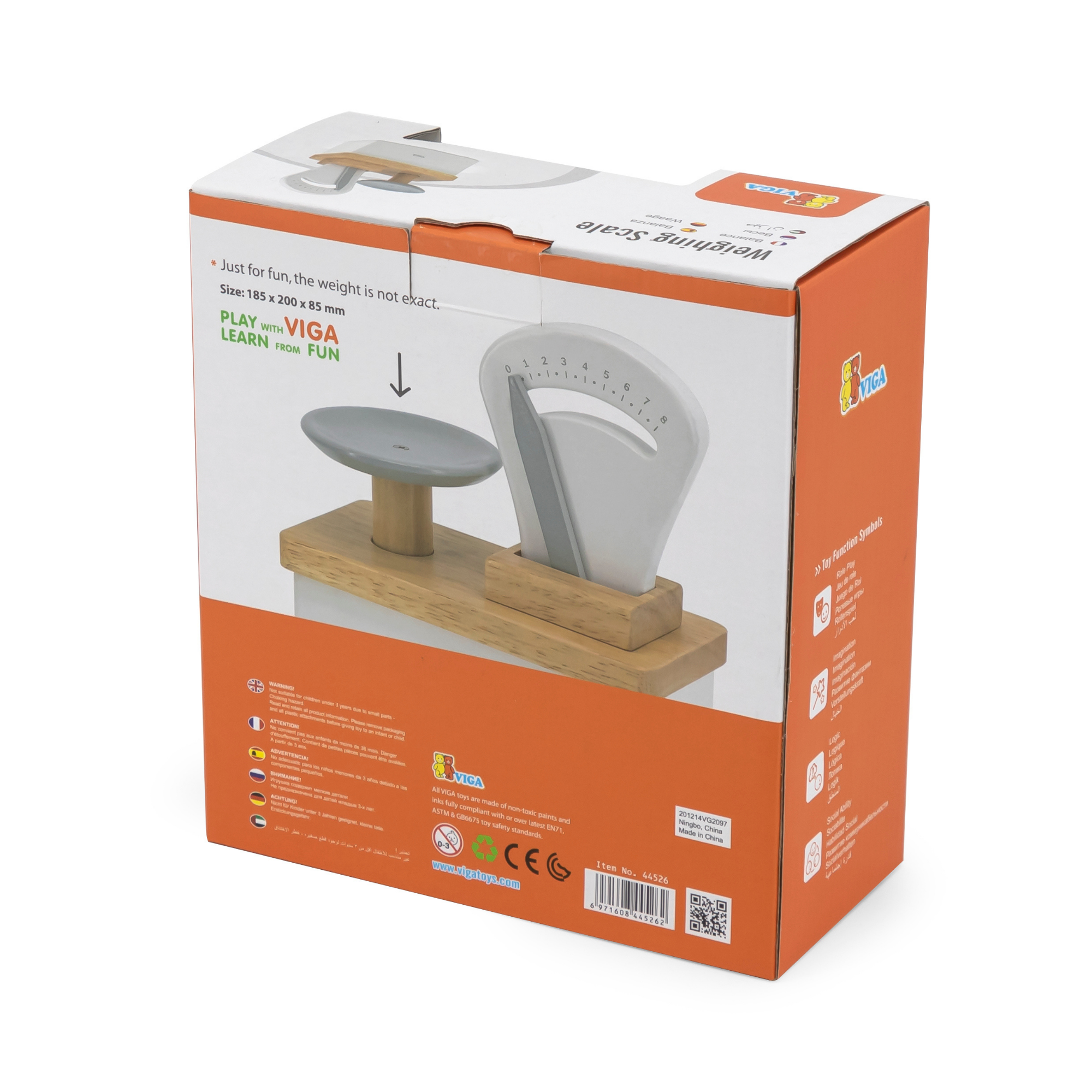 VIGA Wooden Shop Weighing Scale Toy  Gray and White Retail Balance Scale for Kids  Educational Roleplay Toy for Ages 3 and Up