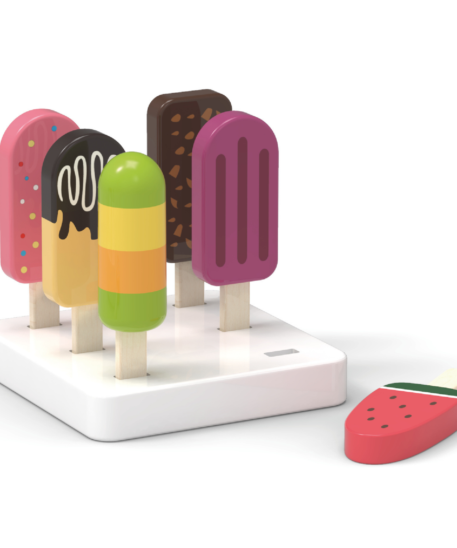 VIGA Wooden Ice Cream Play Set with Stand  6 Colorful Ice Pops for Pretend Play  Roleplay Toy for Kids Ages 3 and Up