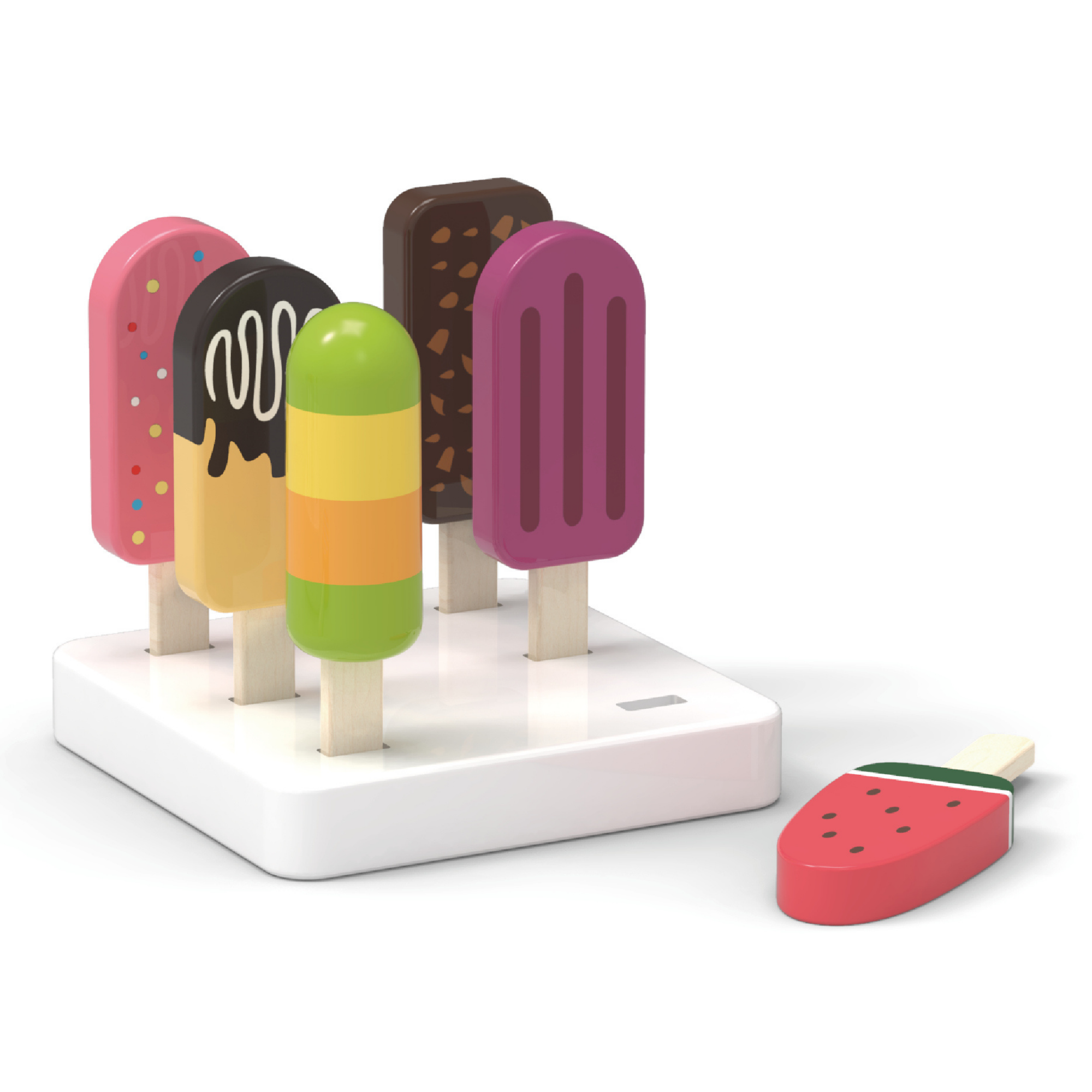 VIGA Wooden Ice Cream Play Set with Stand  6 Colorful Ice Pops for Pretend Play  Roleplay Toy for Kids Ages 3 and Up