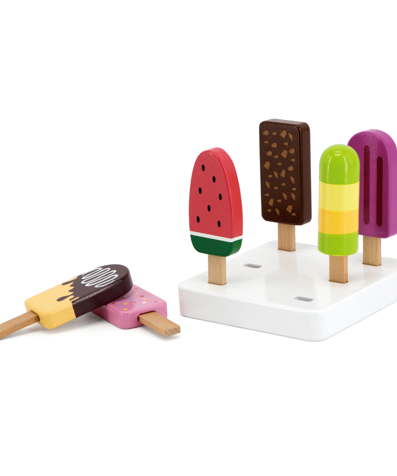VIGA Wooden Ice Cream Play Set with Stand  6 Colorful Ice Pops for Pretend Play  Roleplay Toy for Kids Ages 3 and Up