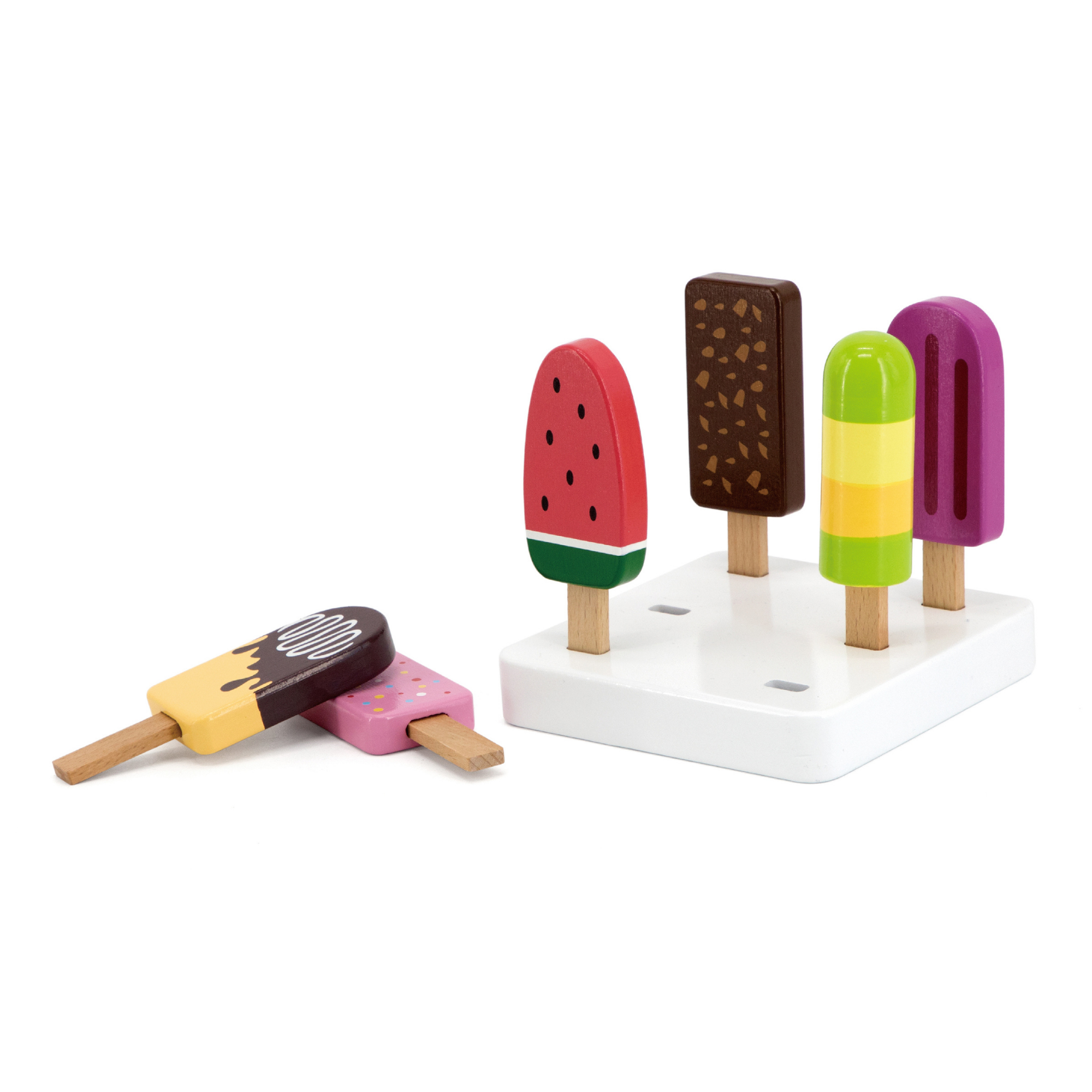VIGA Wooden Ice Cream Play Set with Stand  6 Colorful Ice Pops for Pretend Play  Roleplay Toy for Kids Ages 3 and Up