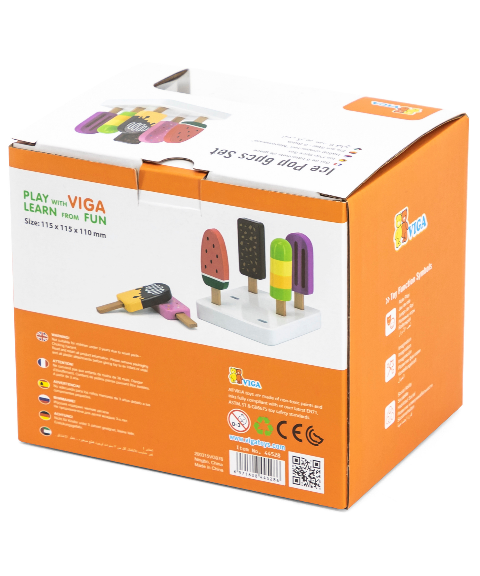 VIGA Wooden Ice Cream Play Set with Stand  6 Colorful Ice Pops for Pretend Play  Roleplay Toy for Kids Ages 3 and Up