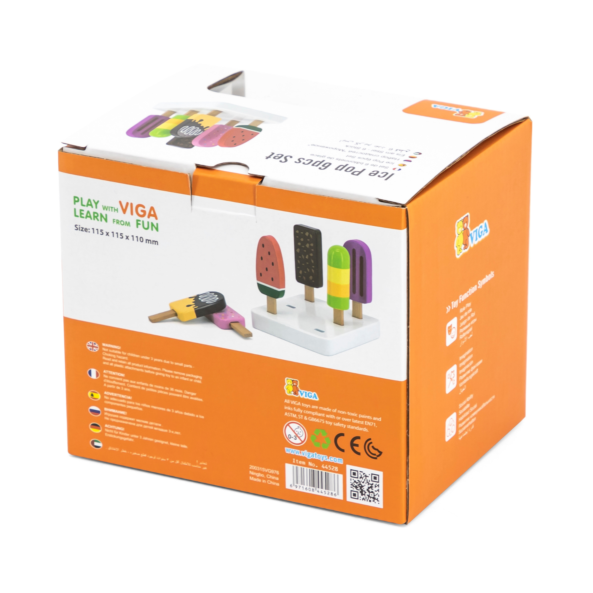 VIGA Wooden Ice Cream Play Set with Stand  6 Colorful Ice Pops for Pretend Play  Roleplay Toy for Kids Ages 3 and Up