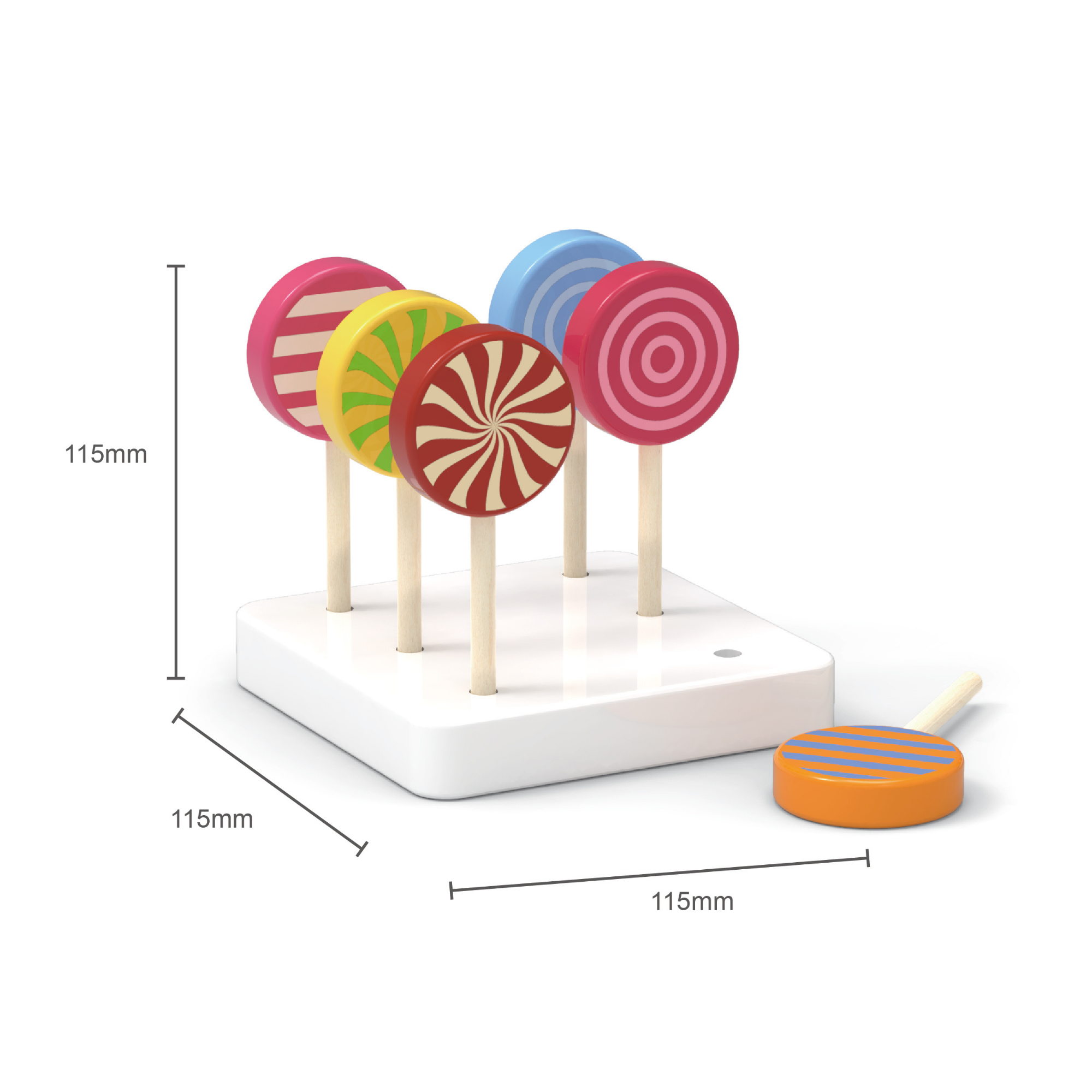 VIGA Wooden Lollipop Roleplay Toy Set with Stand  6 Piece Pretend Play Candy Set for Kids  Educational and Imaginative Play  Ages 3 and Up