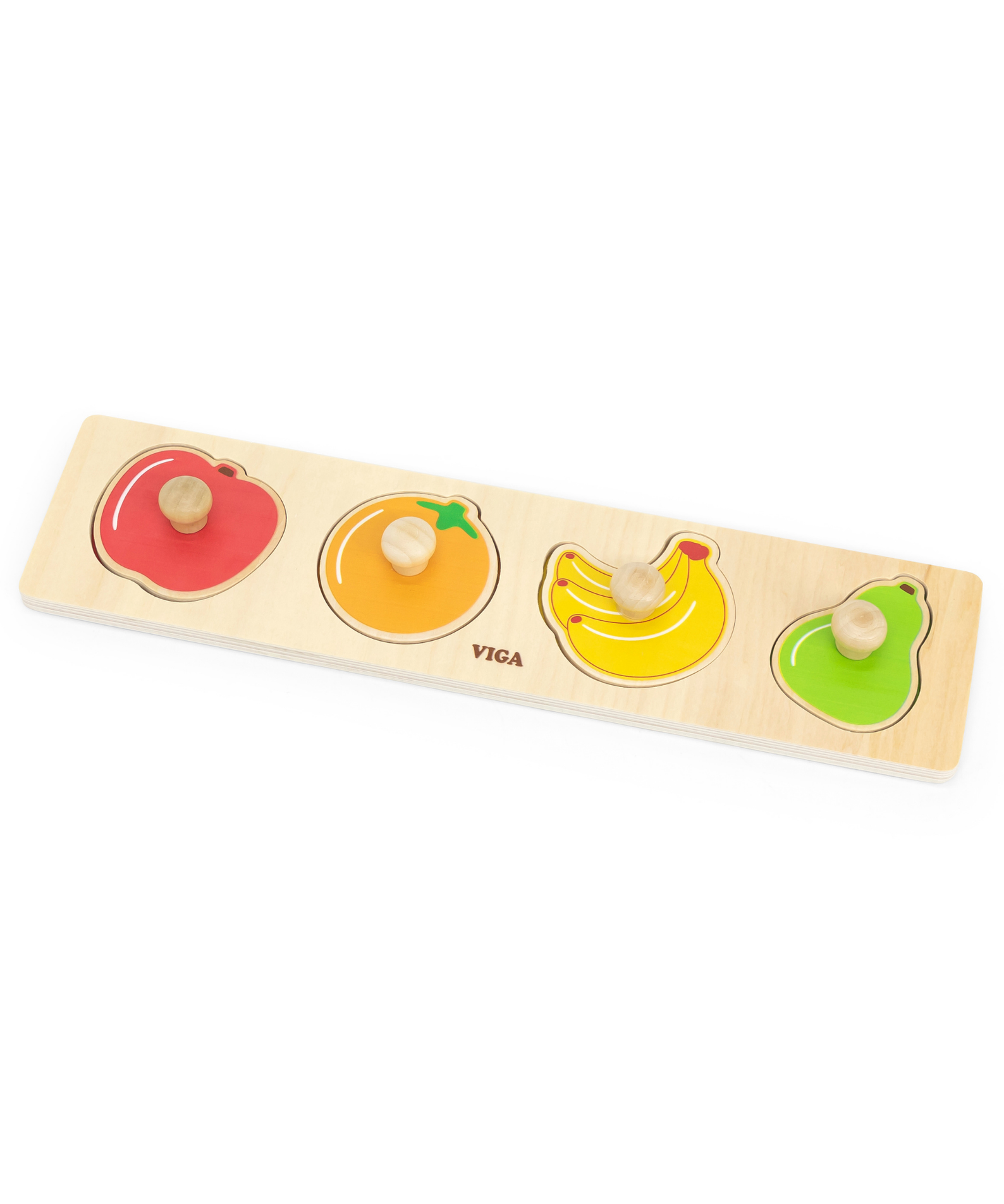 Viga Fruits, 4 Piece Knob Puzzle, Montessori Wooden Toy, Develops Sensory, Cognitive & Fine Motor Skills, Non-Toxic & Eco-friendly Kids Educational Toy, Suitable for Boys and Girls Aged 12M+