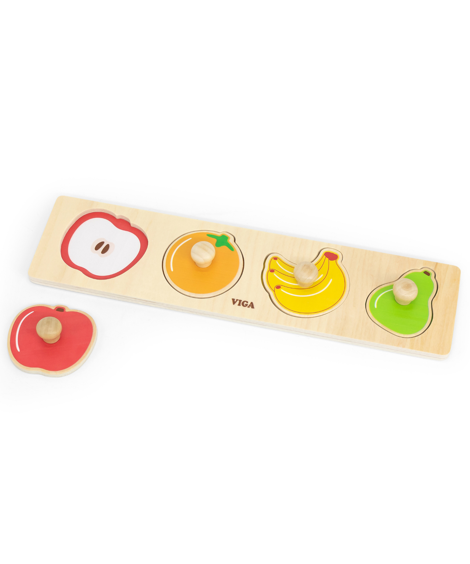 Viga Fruits, 4 Piece Knob Puzzle, Montessori Wooden Toy, Develops Sensory, Cognitive & Fine Motor Skills, Non-Toxic & Eco-friendly Kids Educational Toy, Suitable for Boys and Girls Aged 12M+