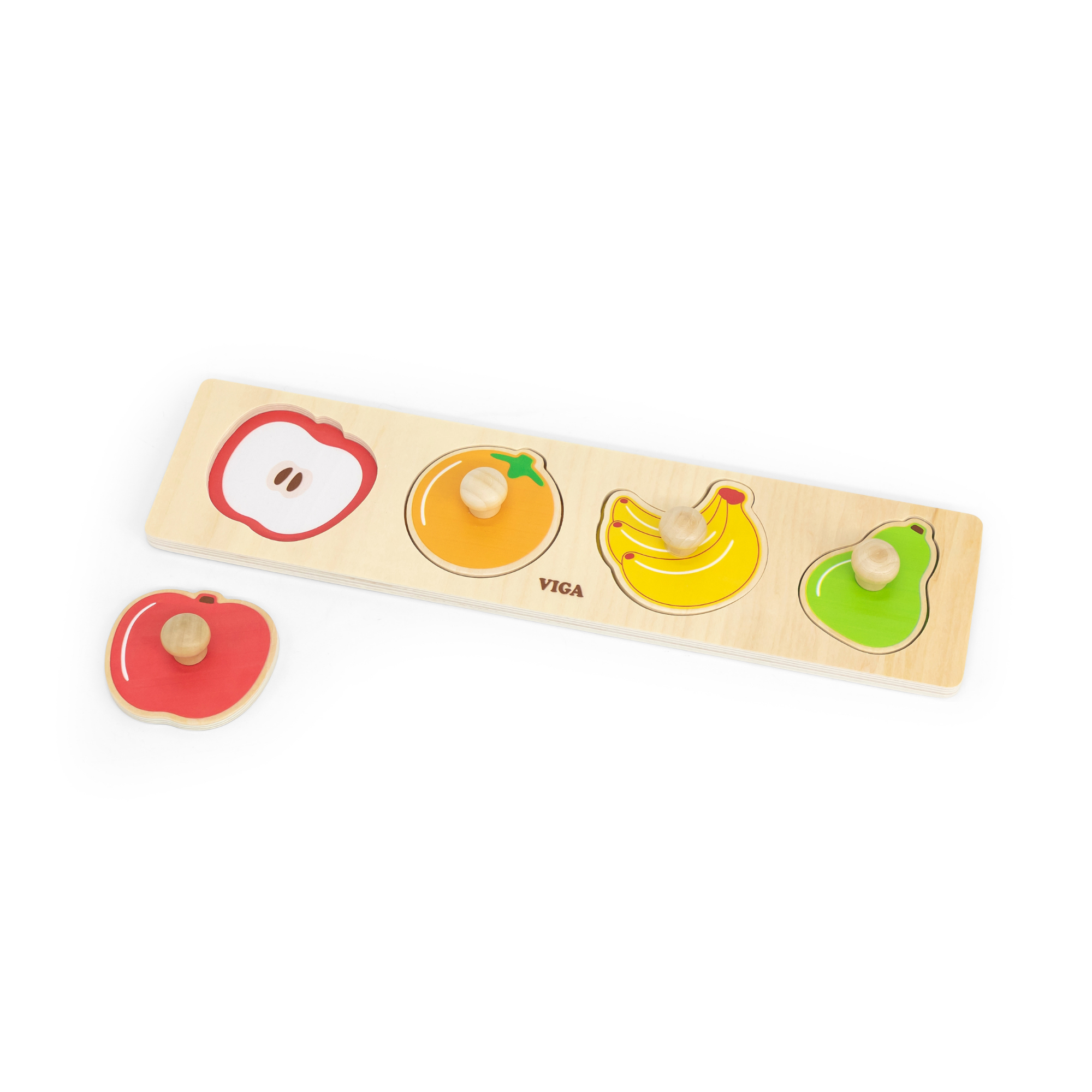 Viga Fruits, 4 Piece Knob Puzzle, Montessori Wooden Toy, Develops Sensory, Cognitive & Fine Motor Skills, Non-Toxic & Eco-friendly Kids Educational Toy, Suitable for Boys and Girls Aged 12M+