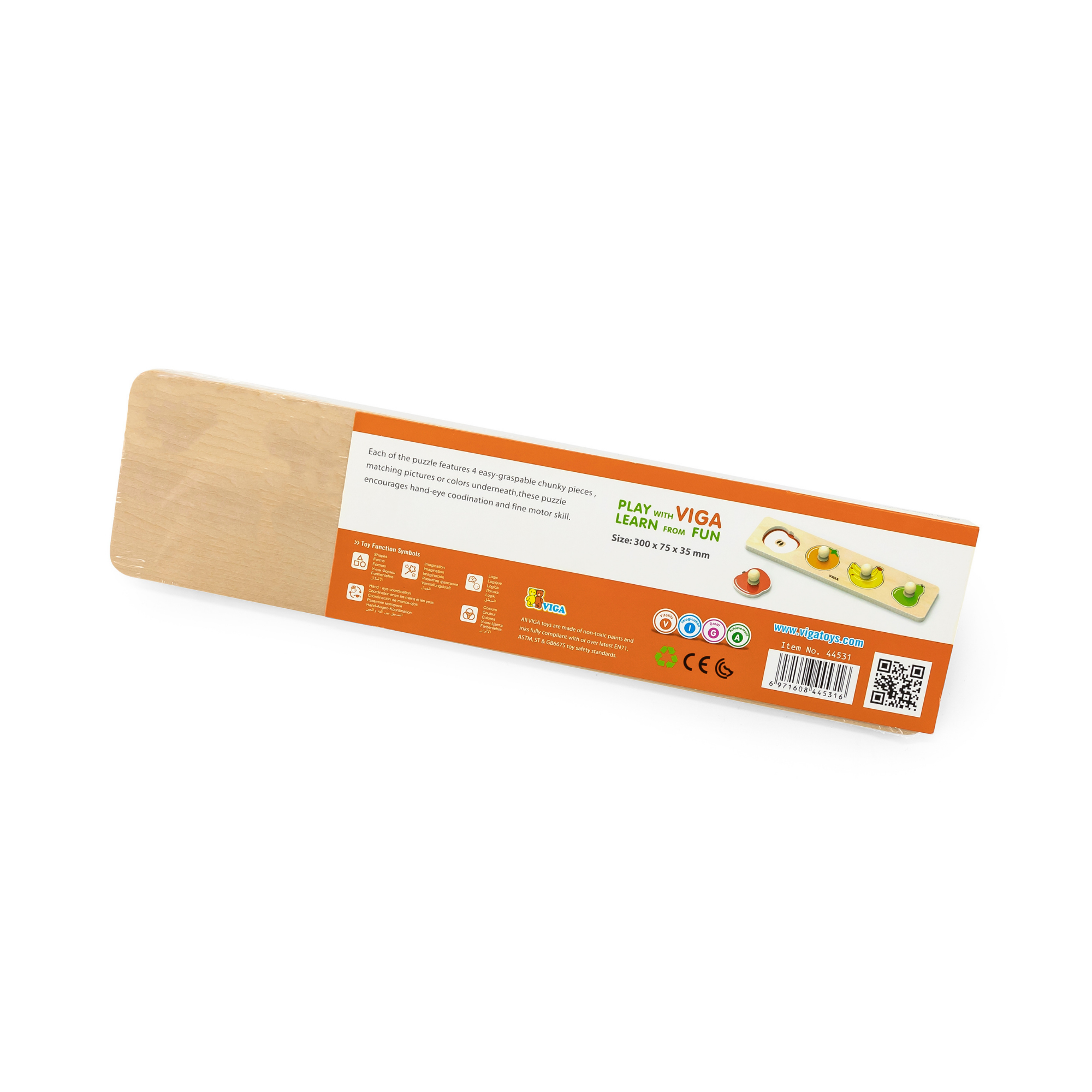 Viga Fruits, 4 Piece Knob Puzzle, Montessori Wooden Toy, Develops Sensory, Cognitive & Fine Motor Skills, Non-Toxic & Eco-friendly Kids Educational Toy, Suitable for Boys and Girls Aged 12M+