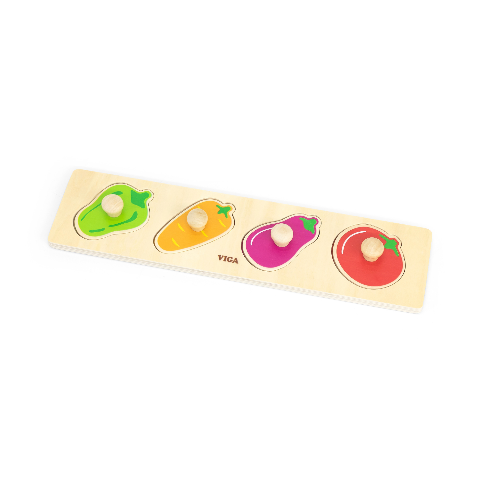 Viga Vegetables, 4 Piece Knob Puzzle, Montessori Wooden Toy, Develops Sensory, Cognitive & Fine Motor Skills, Non-Toxic & Eco-friendly Kids Educational Toy, Suitable for Boys and Girls Aged 12M+