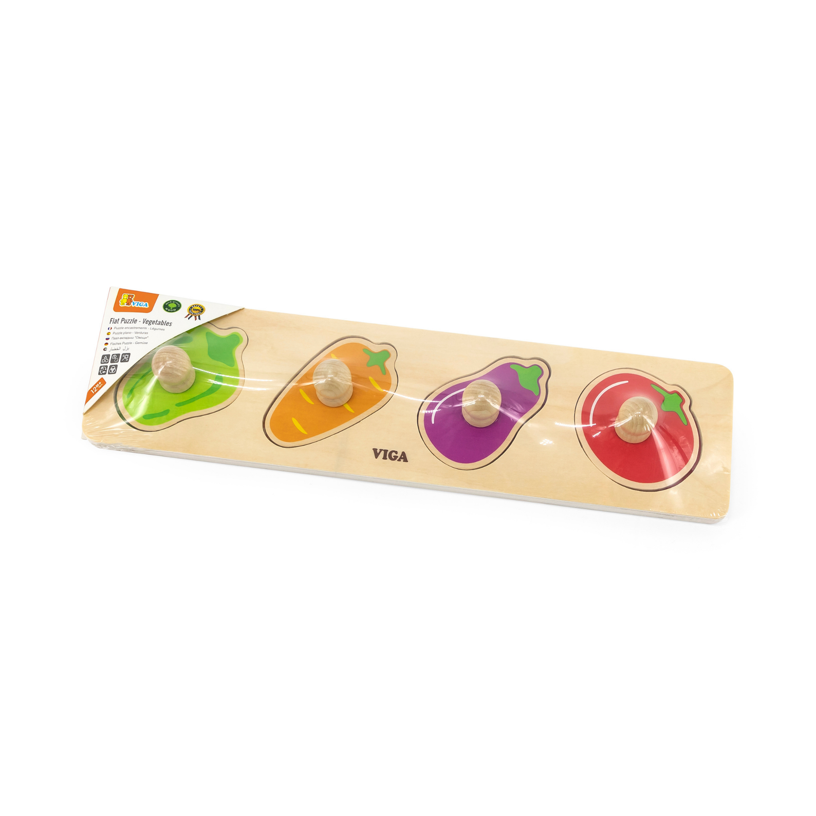 Viga Vegetables, 4 Piece Knob Puzzle, Montessori Wooden Toy, Develops Sensory, Cognitive & Fine Motor Skills, Non-Toxic & Eco-friendly Kids Educational Toy, Suitable for Boys and Girls Aged 12M+