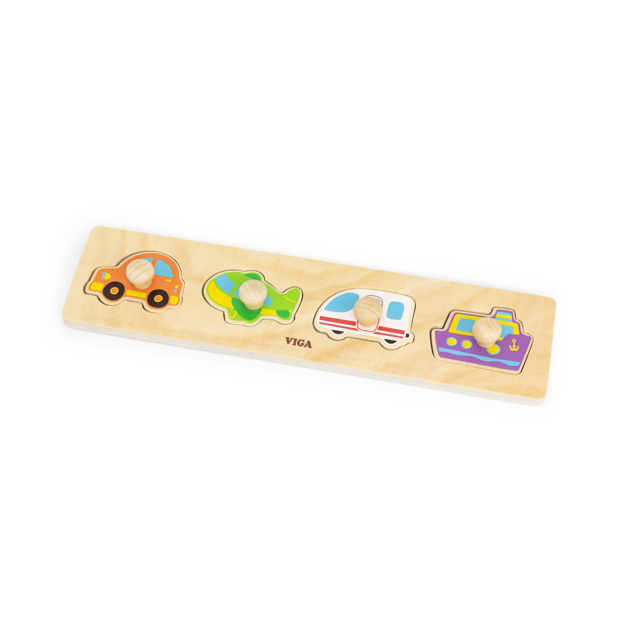 Viga Transportation, 4 Piece Knob Puzzle, Montessori Wooden Toy, Develops Sensory, Cognitive & Fine Motor Skills, Non-Toxic & Eco-friendly Kids Educational Toy, Suitable for Boys and Girls Aged 12M+