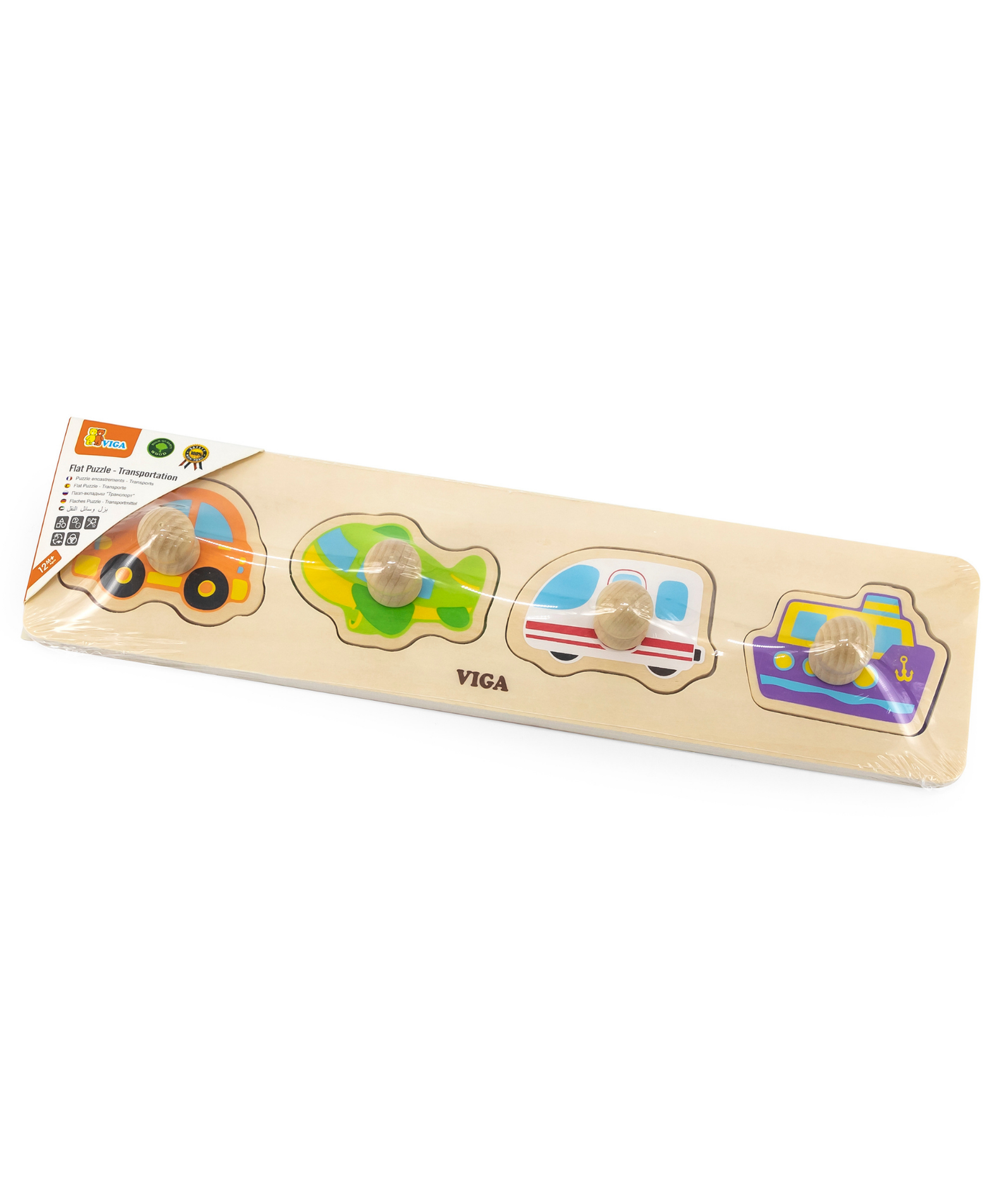 Viga Transportation, 4 Piece Knob Puzzle, Montessori Wooden Toy, Develops Sensory, Cognitive & Fine Motor Skills, Non-Toxic & Eco-friendly Kids Educational Toy, Suitable for Boys and Girls Aged 12M+