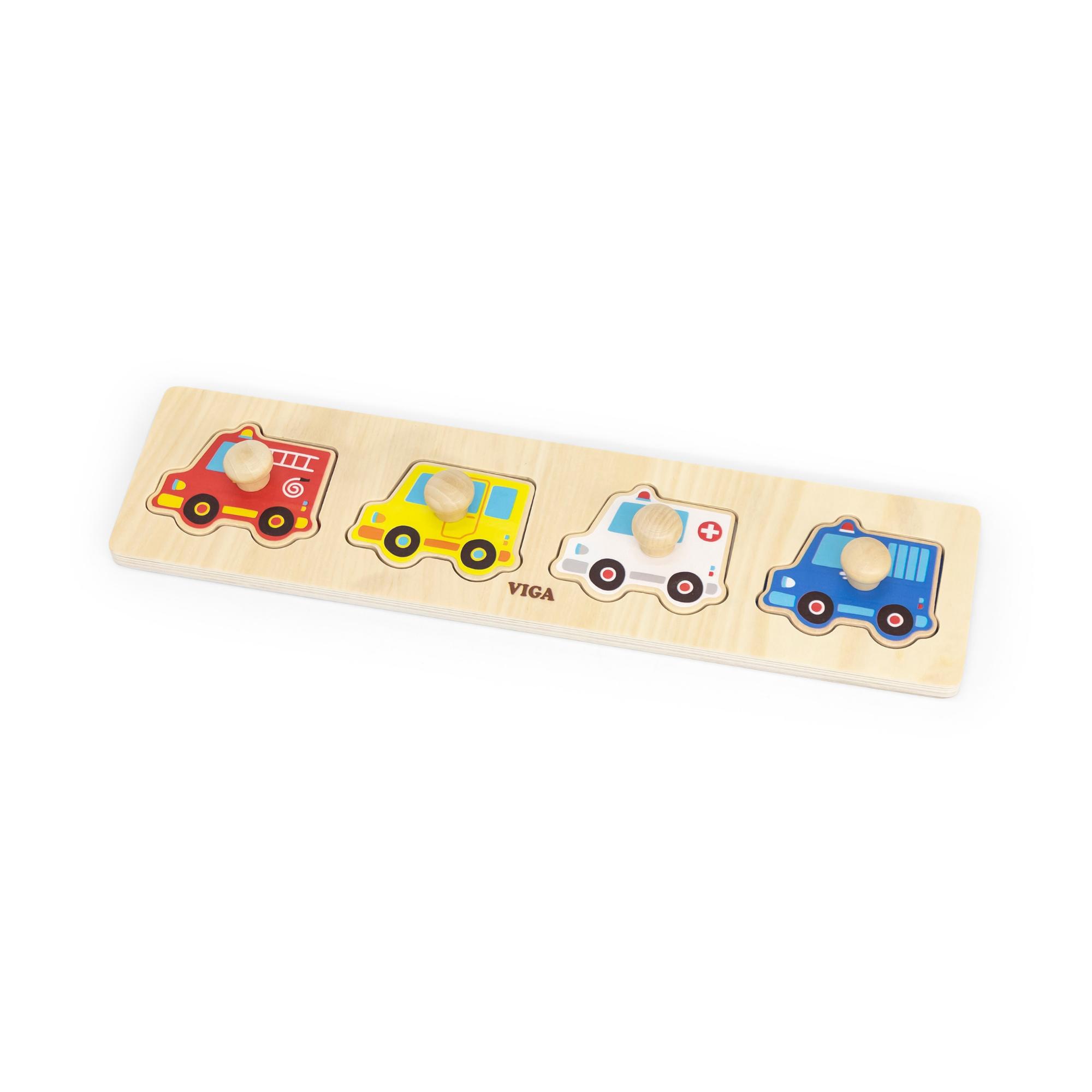 Viga Vehicles, 4 Piece Knob Puzzle, Montessori Wooden Toy, Develops Sensory, Cognitive & Fine Motor Skills, Non-Toxic & Eco-friendly Kids Educational Toy, Suitable for Boys and Girls Aged 12M+