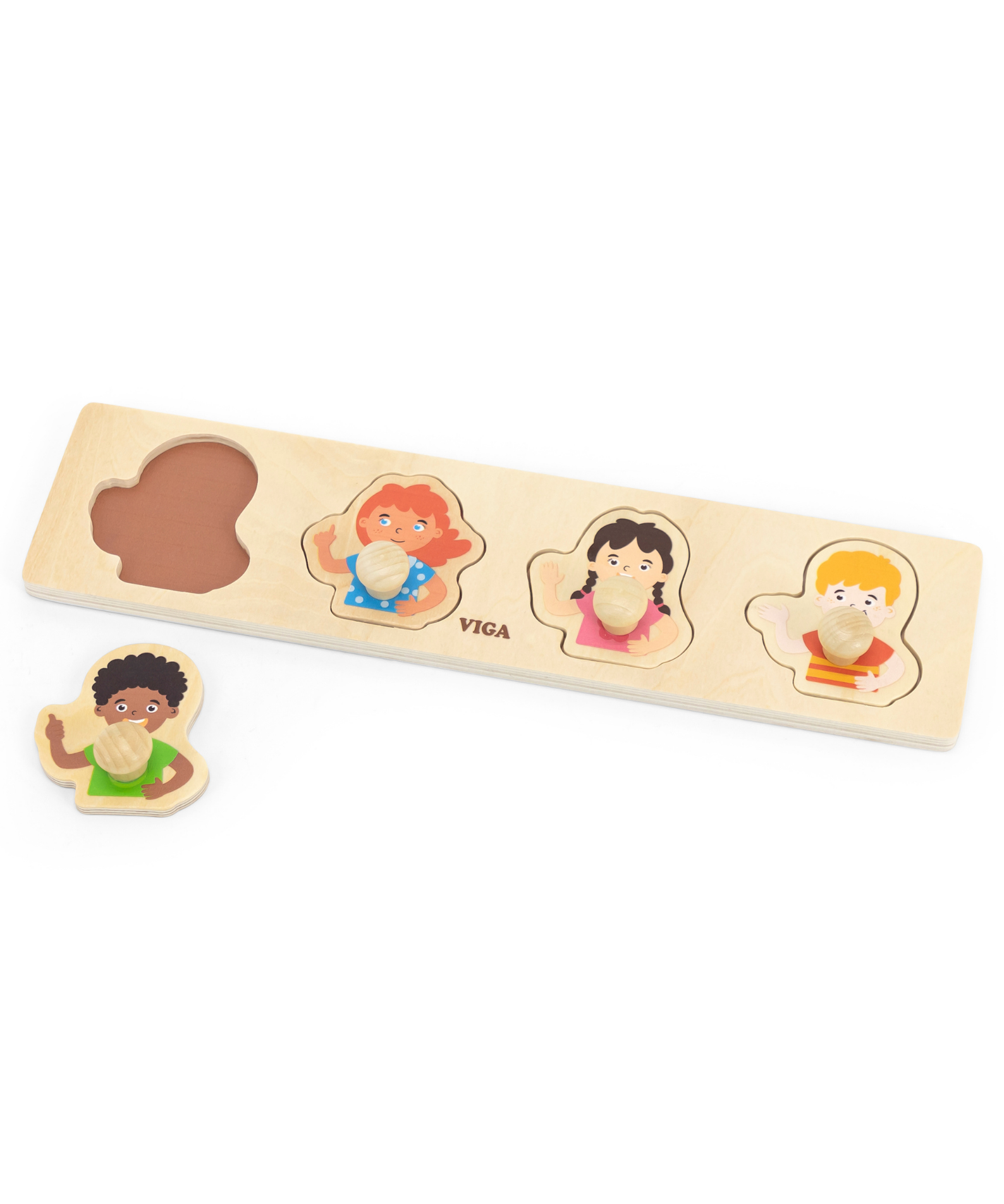 Viga Different Skin, 4 Piece Knob Puzzle, Montessori Wooden Toy, Develops Sensory, Cognitive & Fine Motor Skills, Non-Toxic & Eco-friendly Kids Educational Toy, Suitable for Boys and Girls Aged 12M+