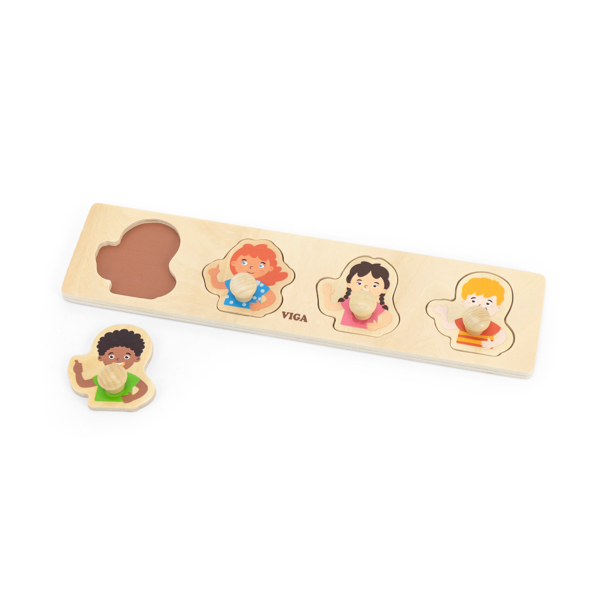 Viga Different Skin, 4 Piece Knob Puzzle, Montessori Wooden Toy, Develops Sensory, Cognitive & Fine Motor Skills, Non-Toxic & Eco-friendly Kids Educational Toy, Suitable for Boys and Girls Aged 12M+