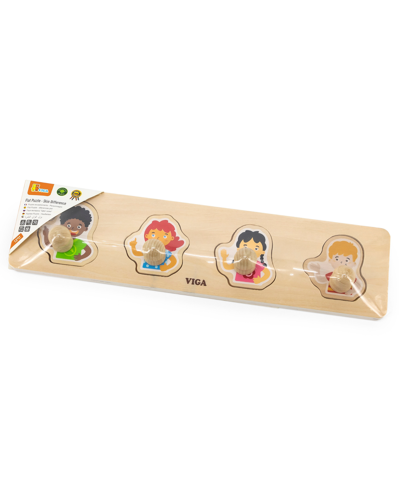 Viga Different Skin, 4 Piece Knob Puzzle, Montessori Wooden Toy, Develops Sensory, Cognitive & Fine Motor Skills, Non-Toxic & Eco-friendly Kids Educational Toy, Suitable for Boys and Girls Aged 12M+