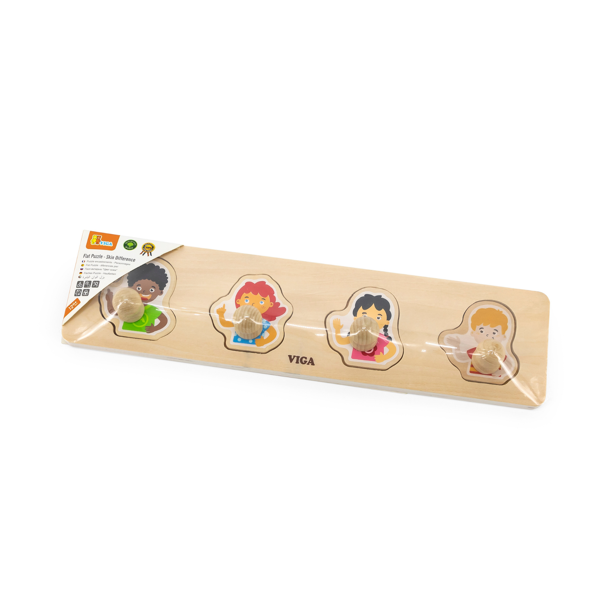 Viga Different Skin, 4 Piece Knob Puzzle, Montessori Wooden Toy, Develops Sensory, Cognitive & Fine Motor Skills, Non-Toxic & Eco-friendly Kids Educational Toy, Suitable for Boys and Girls Aged 12M+