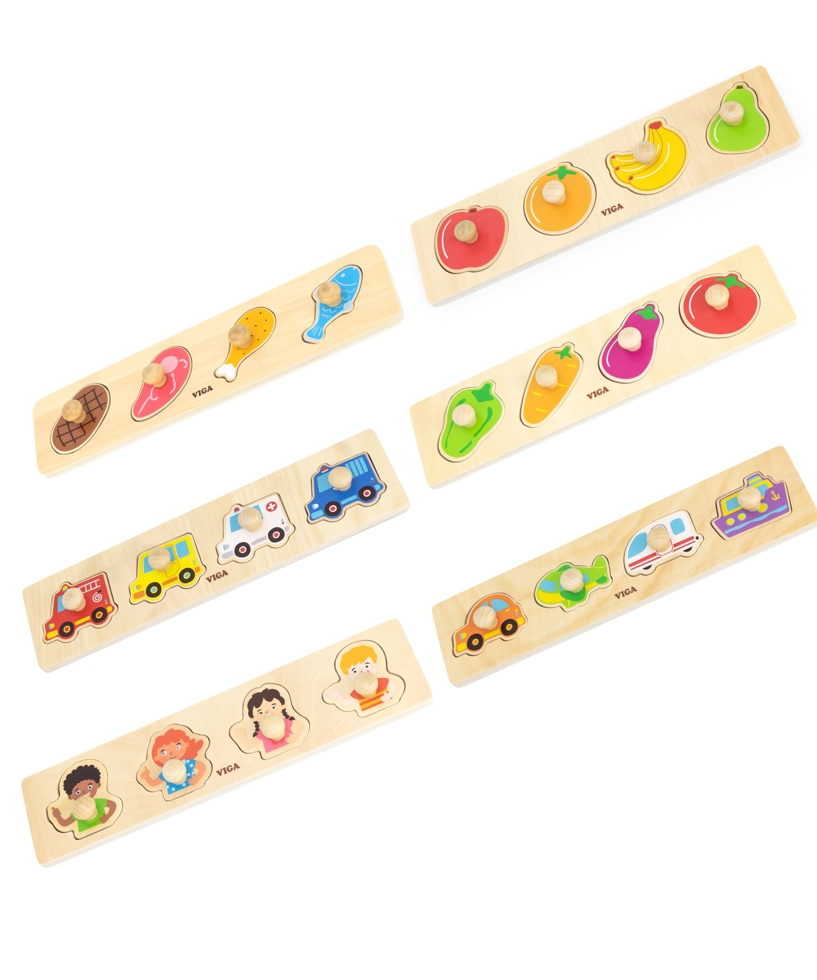 Viga Different Skin, 4 Piece Knob Puzzle, Montessori Wooden Toy, Develops Sensory, Cognitive & Fine Motor Skills, Non-Toxic & Eco-friendly Kids Educational Toy, Suitable for Boys and Girls Aged 12M+