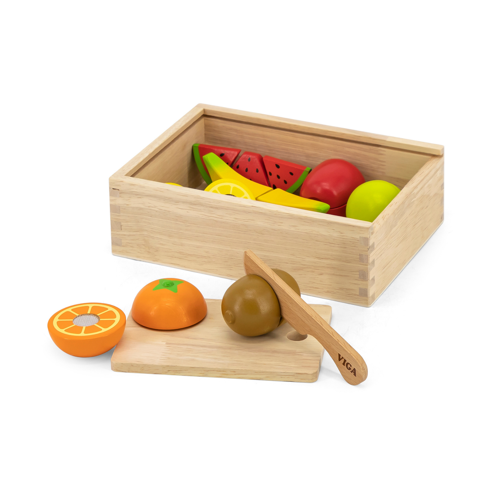 Viga Wooden Cutting Fruit Set for Toddlers  Pretend Play Kitchen Toy with Knife and Cutting Board  Montessori-Inspired Learning  Ages 18 Months and Up