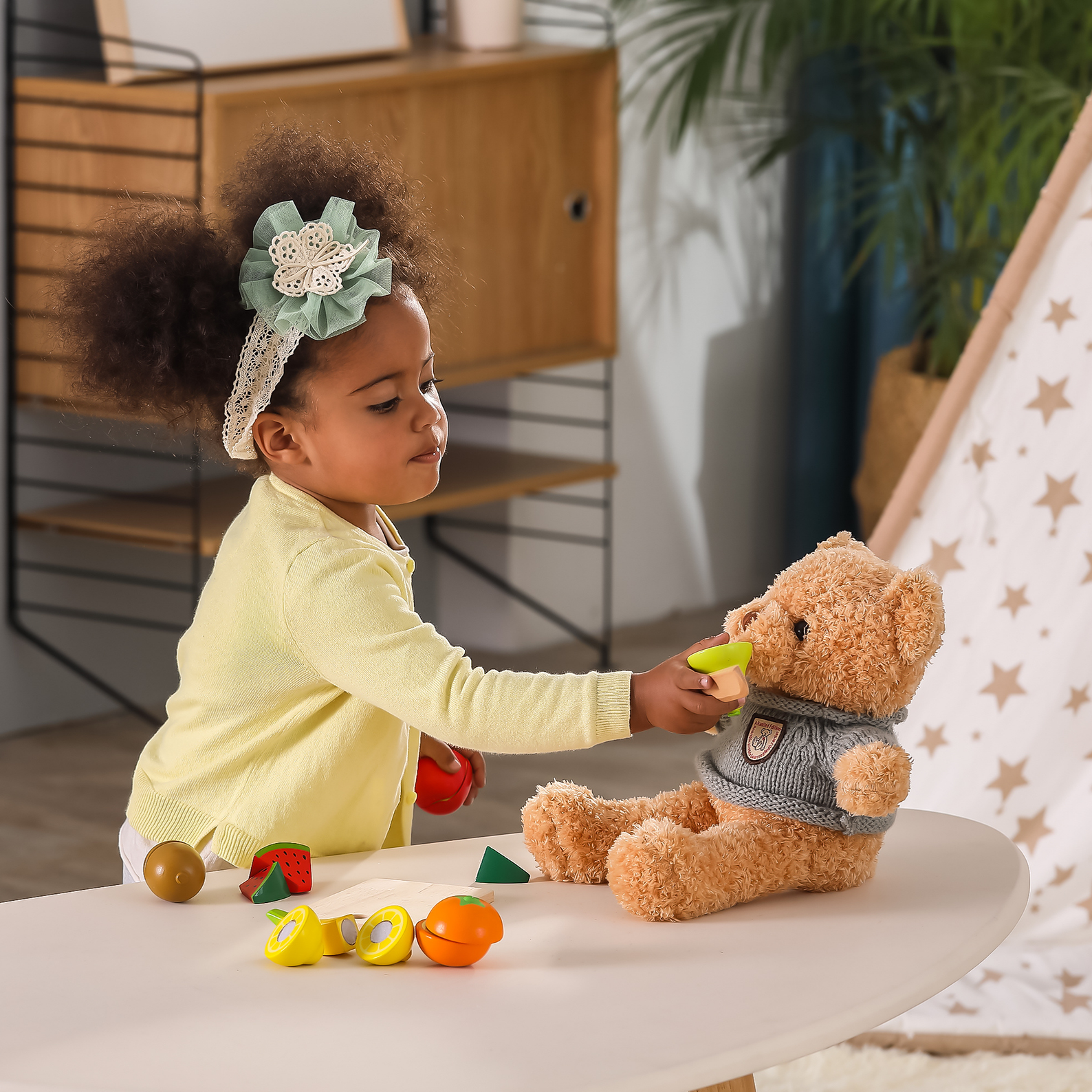 Viga Wooden Cutting Fruit Set for Toddlers  Pretend Play Kitchen Toy with Knife and Cutting Board  Montessori-Inspired Learning  Ages 18 Months and Up