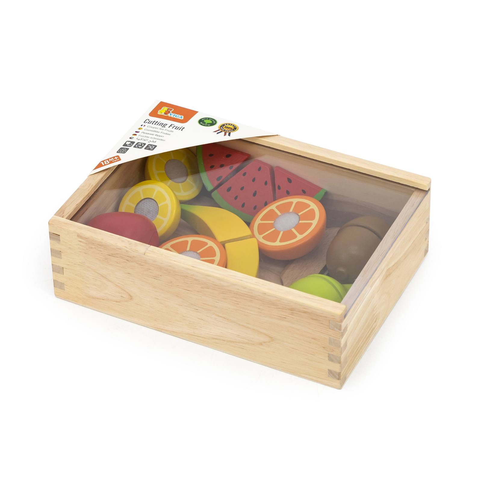 Viga Wooden Cutting Fruit Set for Toddlers  Pretend Play Kitchen Toy with Knife and Cutting Board  Montessori-Inspired Learning  Ages 18 Months and Up