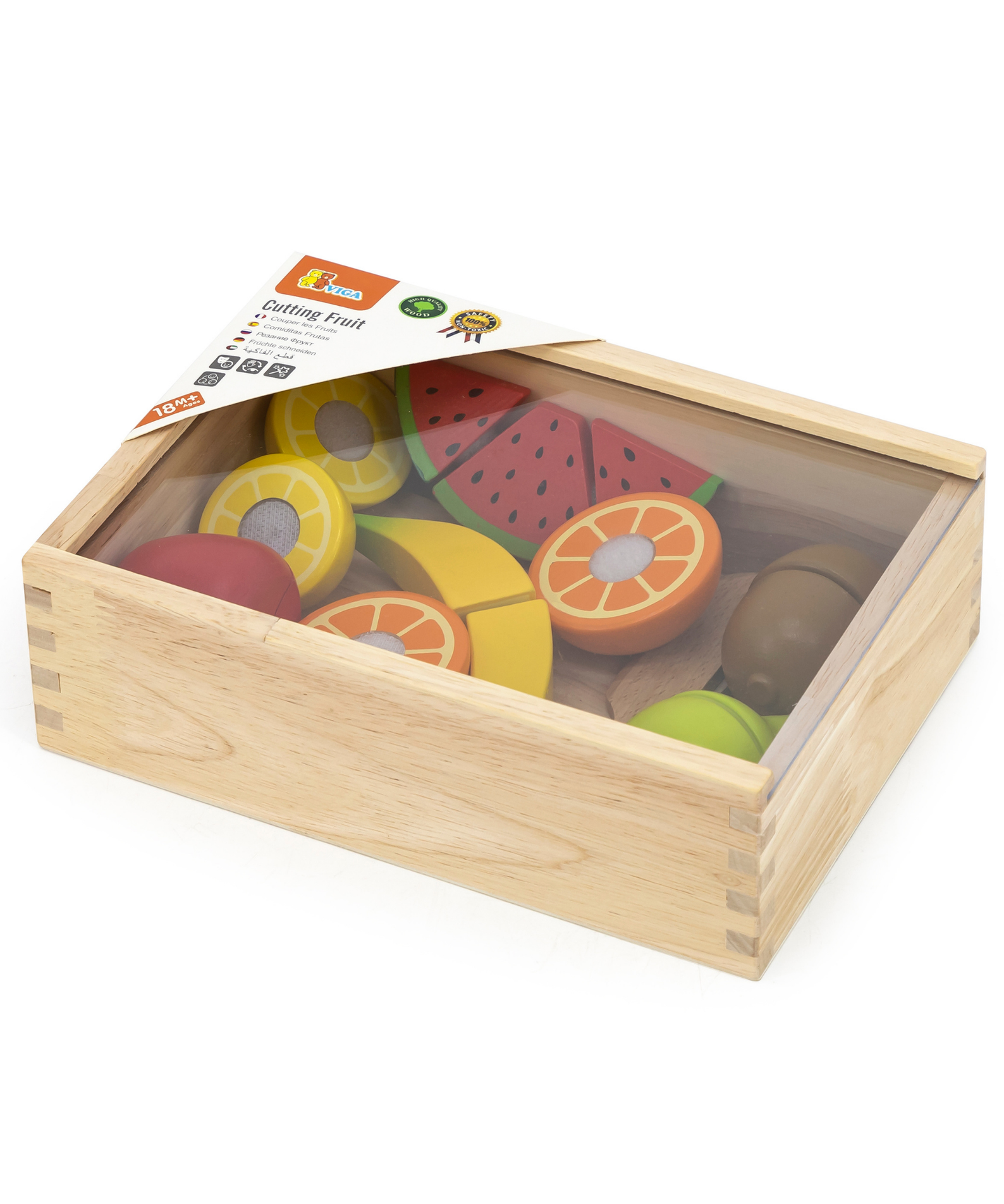 Viga Wooden Cutting Fruit Set for Toddlers  Pretend Play Kitchen Toy with Knife and Cutting Board  Montessori-Inspired Learning  Ages 18 Months and Up