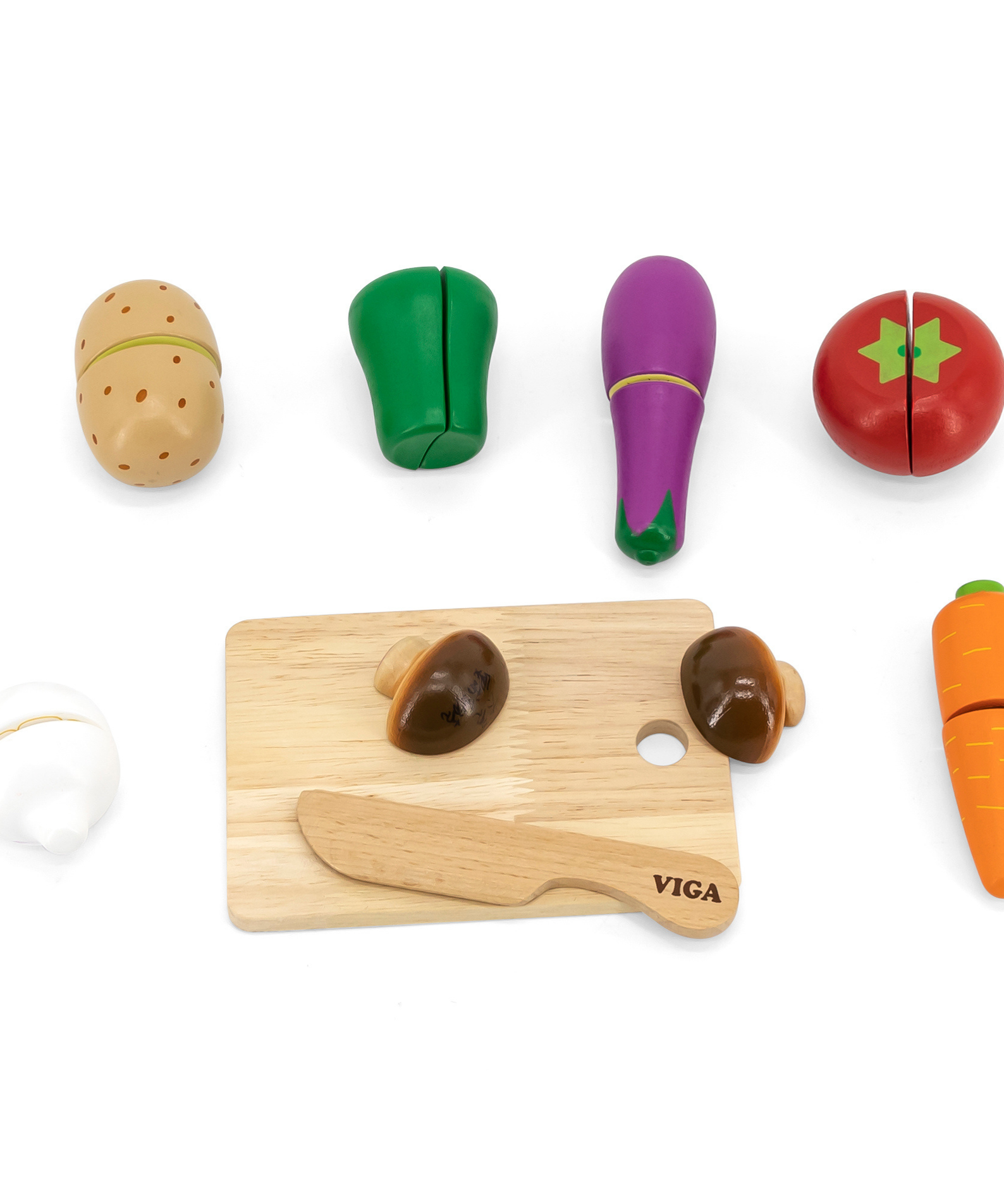 VIGA Wooden Vegetable Chopping Set for Kids  Pretend Play Kitchen Toy with Knife and Fruits  Roleplay Toy for Ages 18 Months and Up