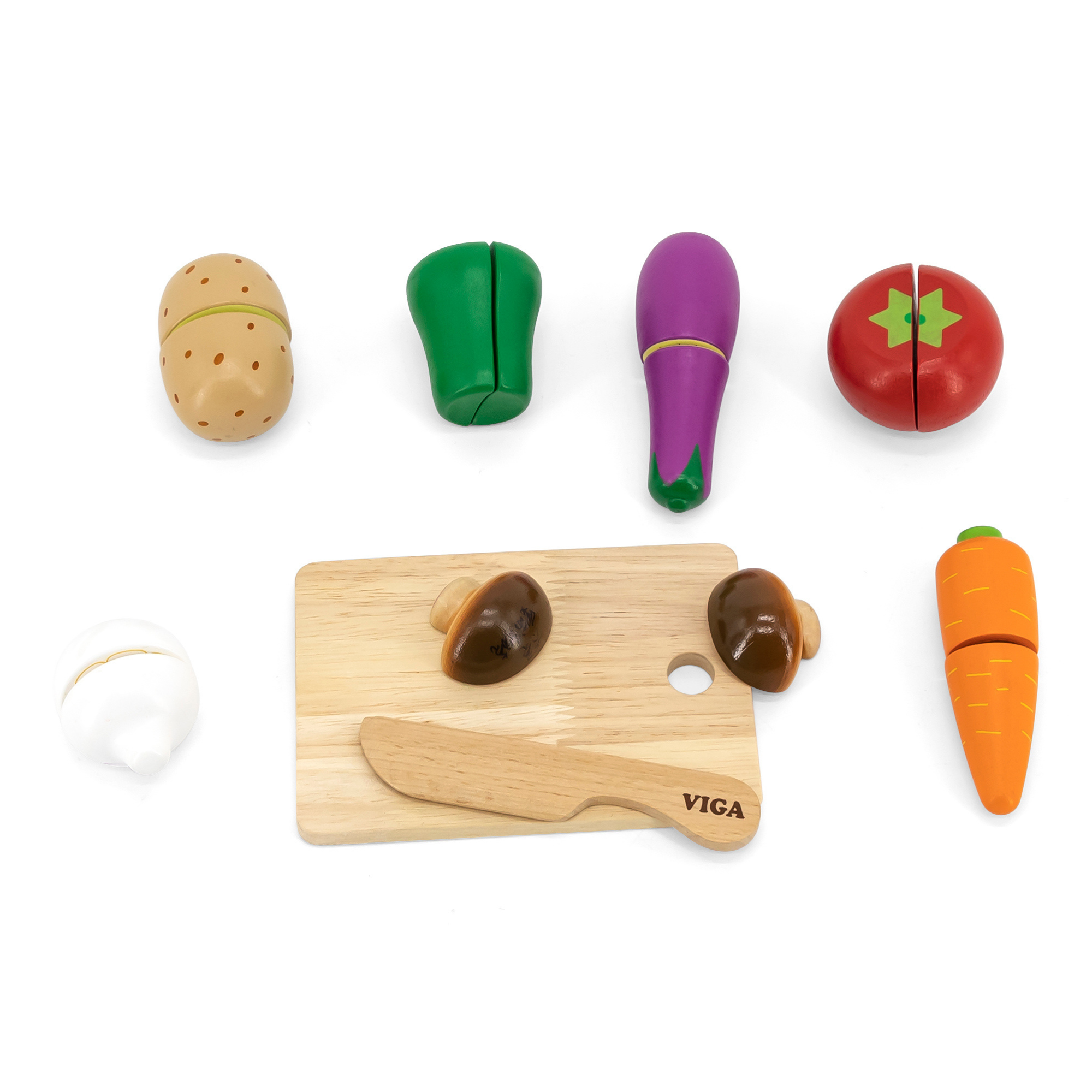 VIGA Wooden Vegetable Chopping Set for Kids  Pretend Play Kitchen Toy with Knife and Fruits  Roleplay Toy for Ages 18 Months and Up