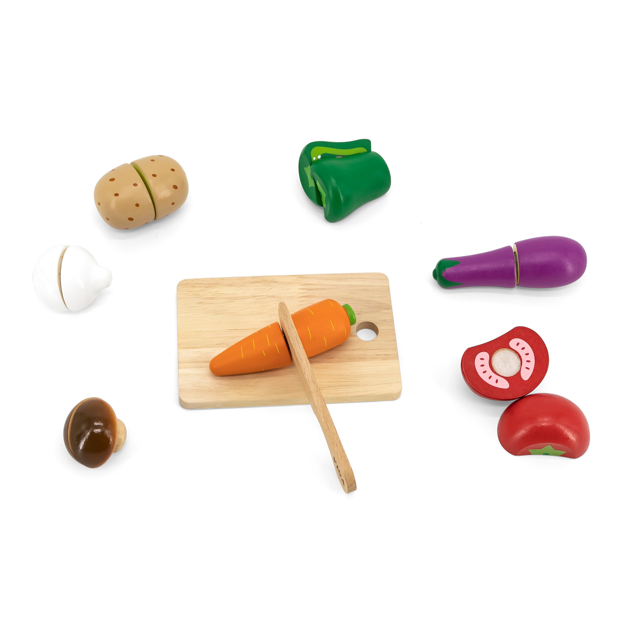 VIGA Wooden Vegetable Chopping Set for Kids  Pretend Play Kitchen Toy with Knife and Fruits  Roleplay Toy for Ages 18 Months and Up