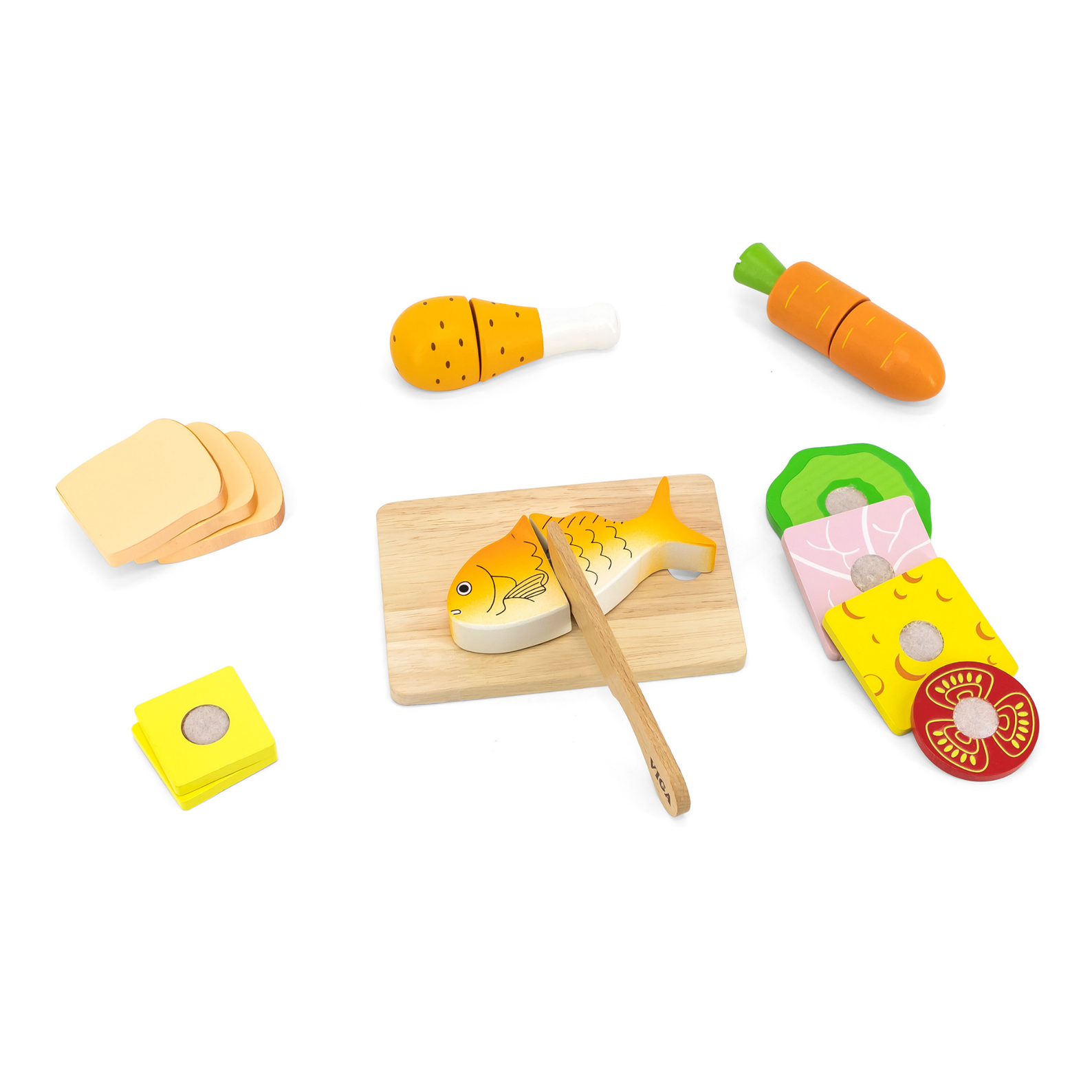 VIGA Wooden Cutting Lunch Set for Kids  Pretend Play Kitchen Toy with Knife and Food Pieces  Roleplay Toy for Ages 18 Months and Up
