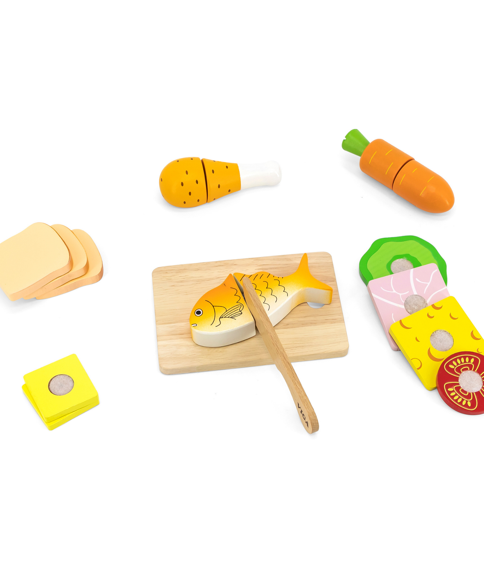 VIGA Wooden Cutting Lunch Set for Kids  Pretend Play Kitchen Toy with Knife and Food Pieces  Roleplay Toy for Ages 18 Months and Up