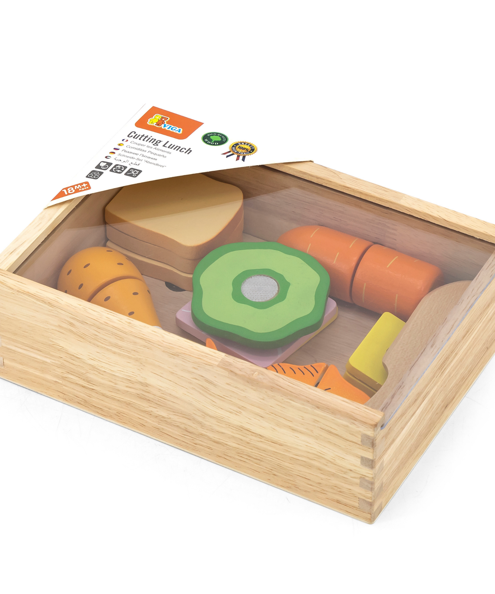 VIGA Wooden Cutting Lunch Set for Kids  Pretend Play Kitchen Toy with Knife and Food Pieces  Roleplay Toy for Ages 18 Months and Up
