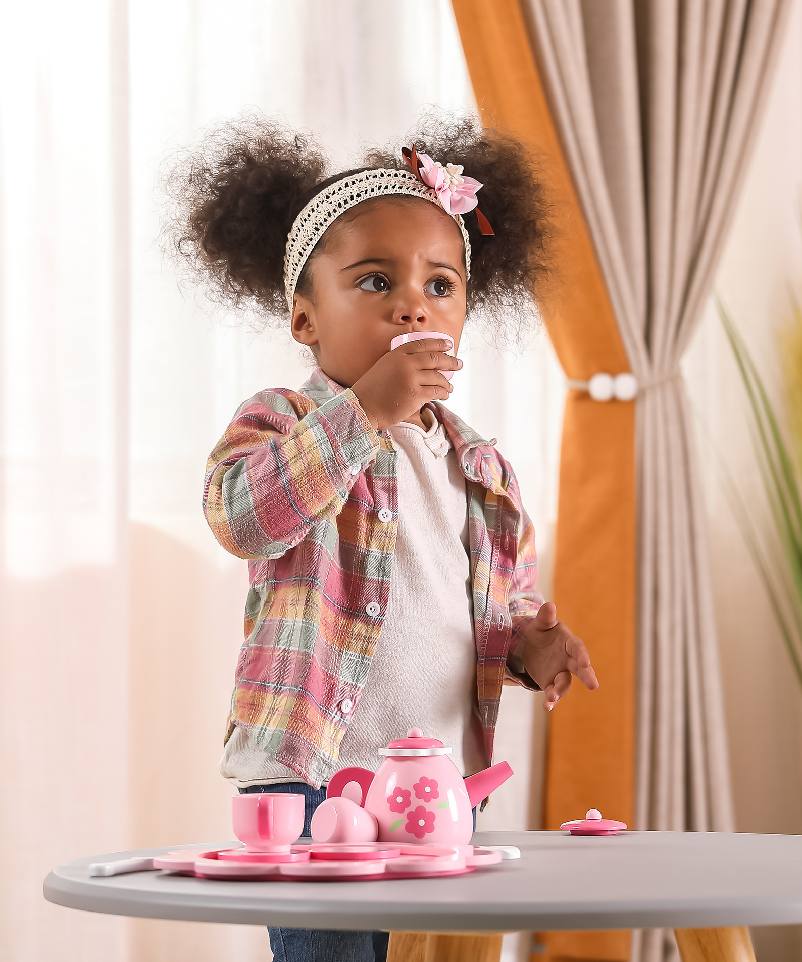 Viga Wooden Tea and Coffee Set for Kids  12-Piece Pretend Play Toy with Tray  Pink Flower Design  Ages 18 Months and Up