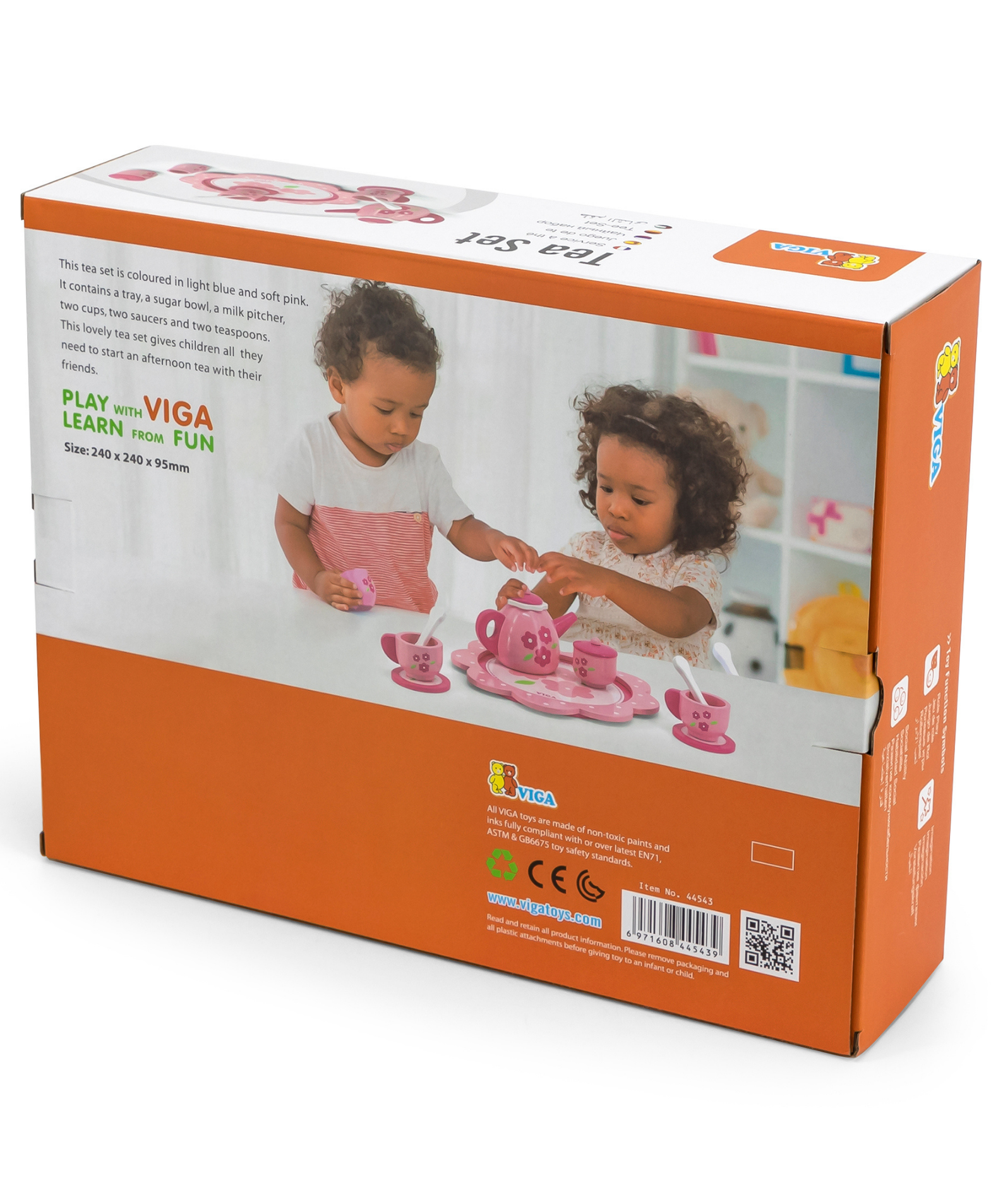 Viga Wooden Tea and Coffee Set for Kids  12-Piece Pretend Play Toy with Tray  Pink Flower Design  Ages 18 Months and Up