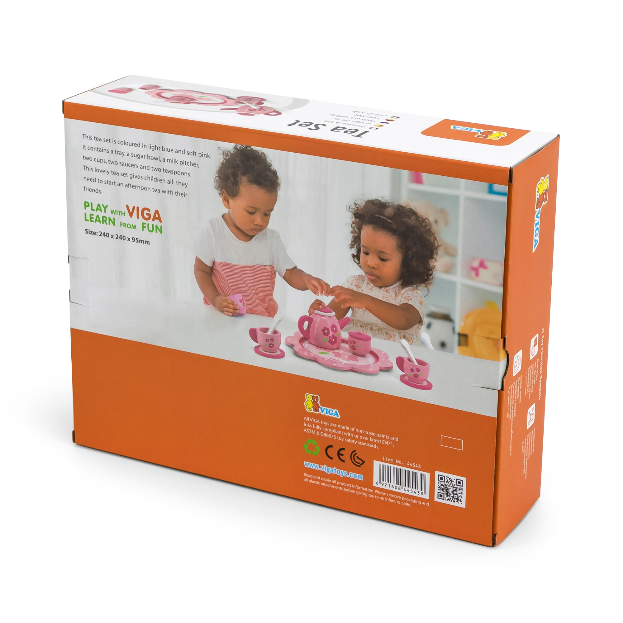 Viga Wooden Tea and Coffee Set for Kids  12-Piece Pretend Play Toy with Tray  Pink Flower Design  Ages 18 Months and Up