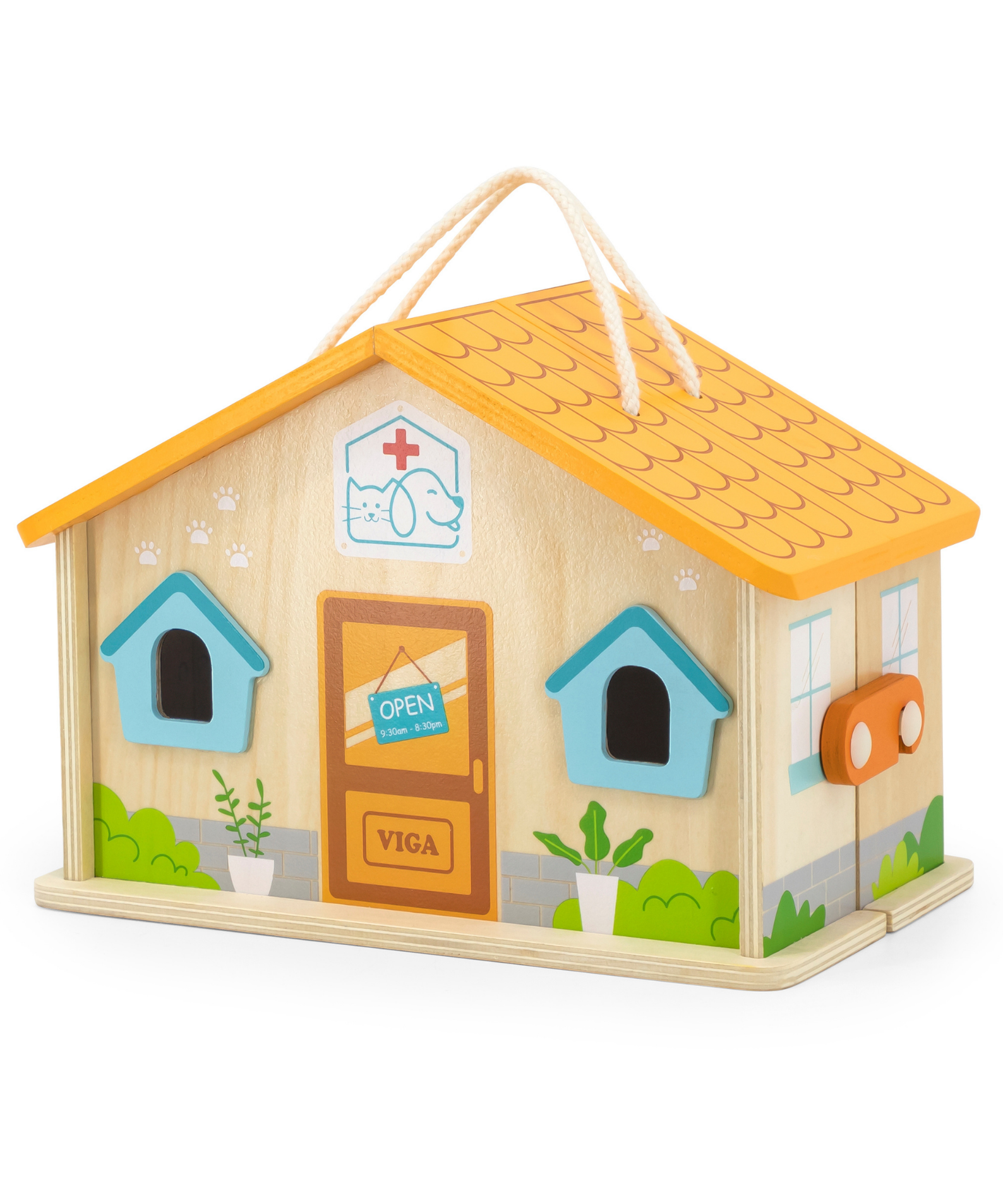 Viga Wooden Pet Hospital Roleplay Set  19-Piece Veterinary Clinic Toy with Dog, Cat, and Accessories  Portable Suitcase Design  Ages 3 and Up