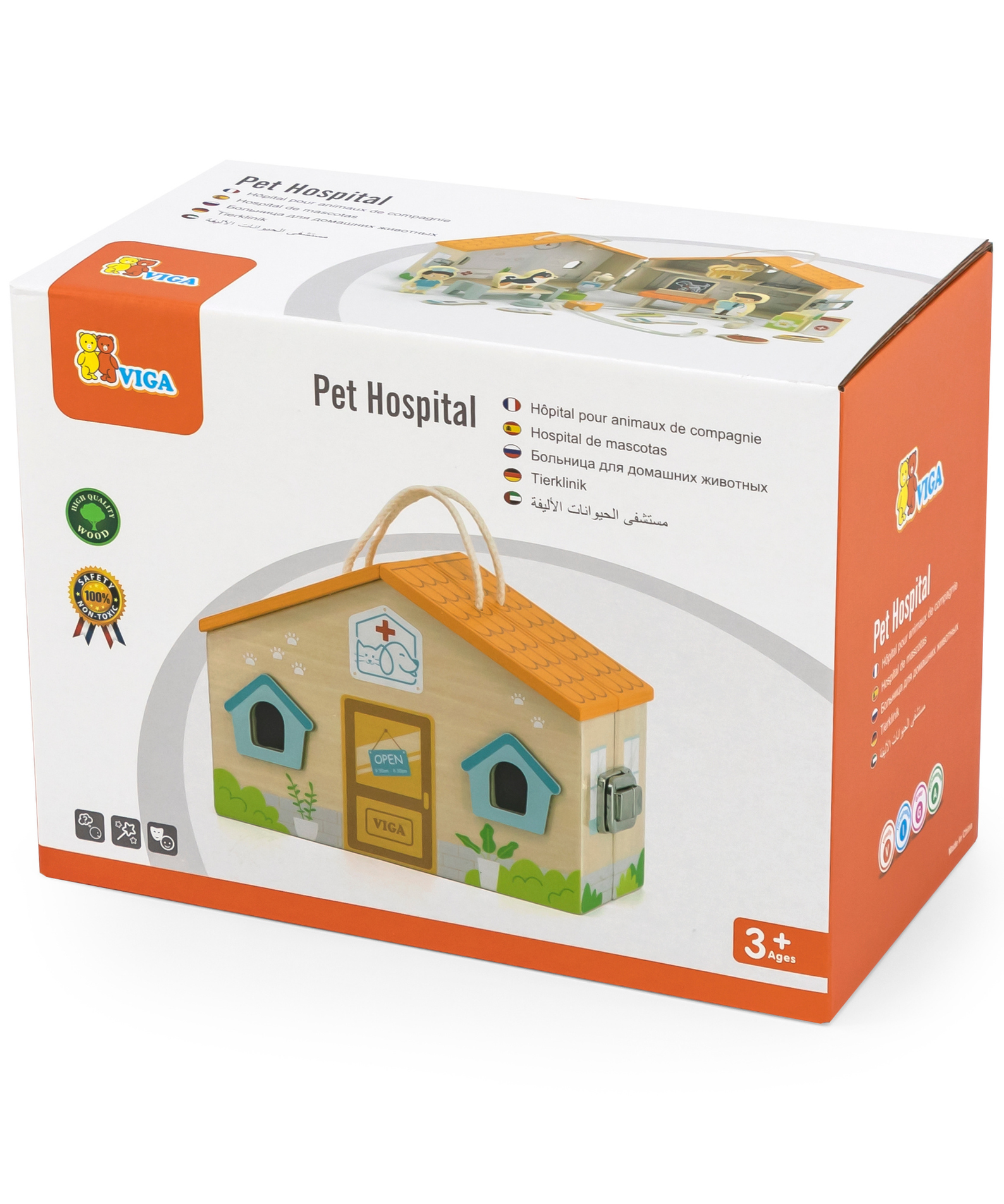 Viga Wooden Pet Hospital Roleplay Set  19-Piece Veterinary Clinic Toy with Dog, Cat, and Accessories  Portable Suitcase Design  Ages 3 and Up