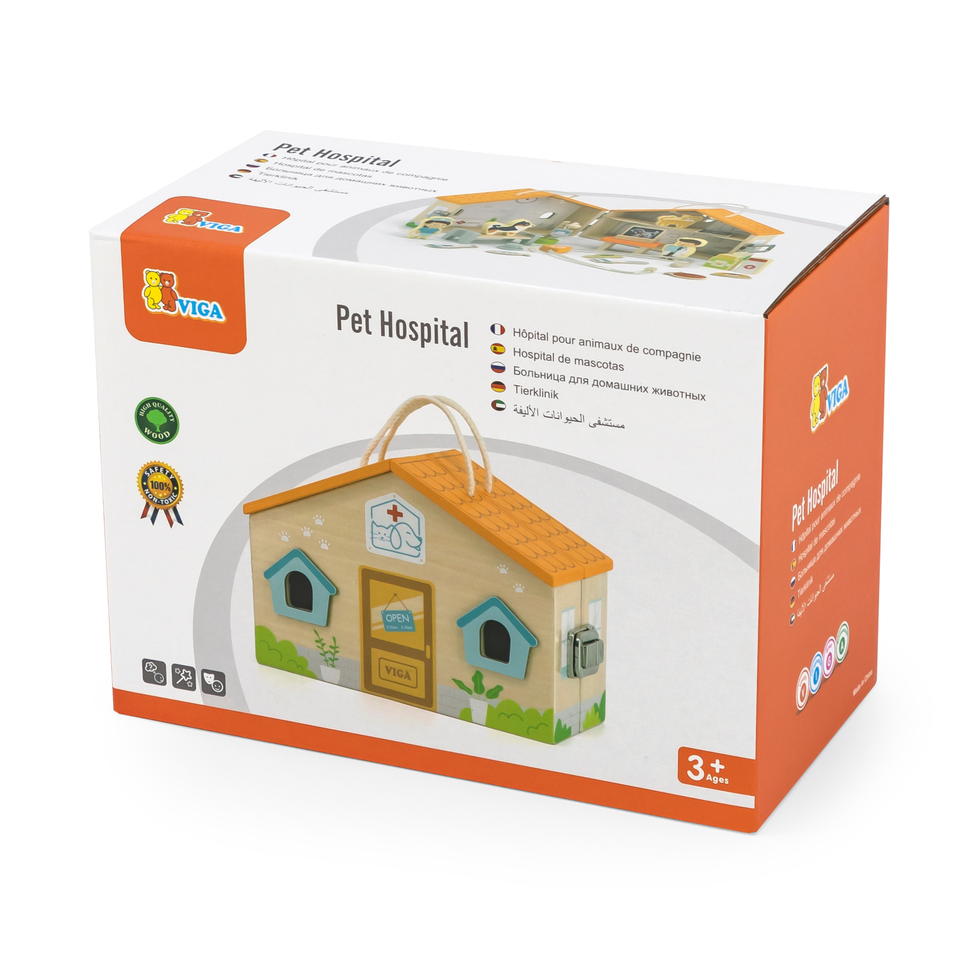 Viga Wooden Pet Hospital Roleplay Set  19-Piece Veterinary Clinic Toy with Dog, Cat, and Accessories  Portable Suitcase Design  Ages 3 and Up