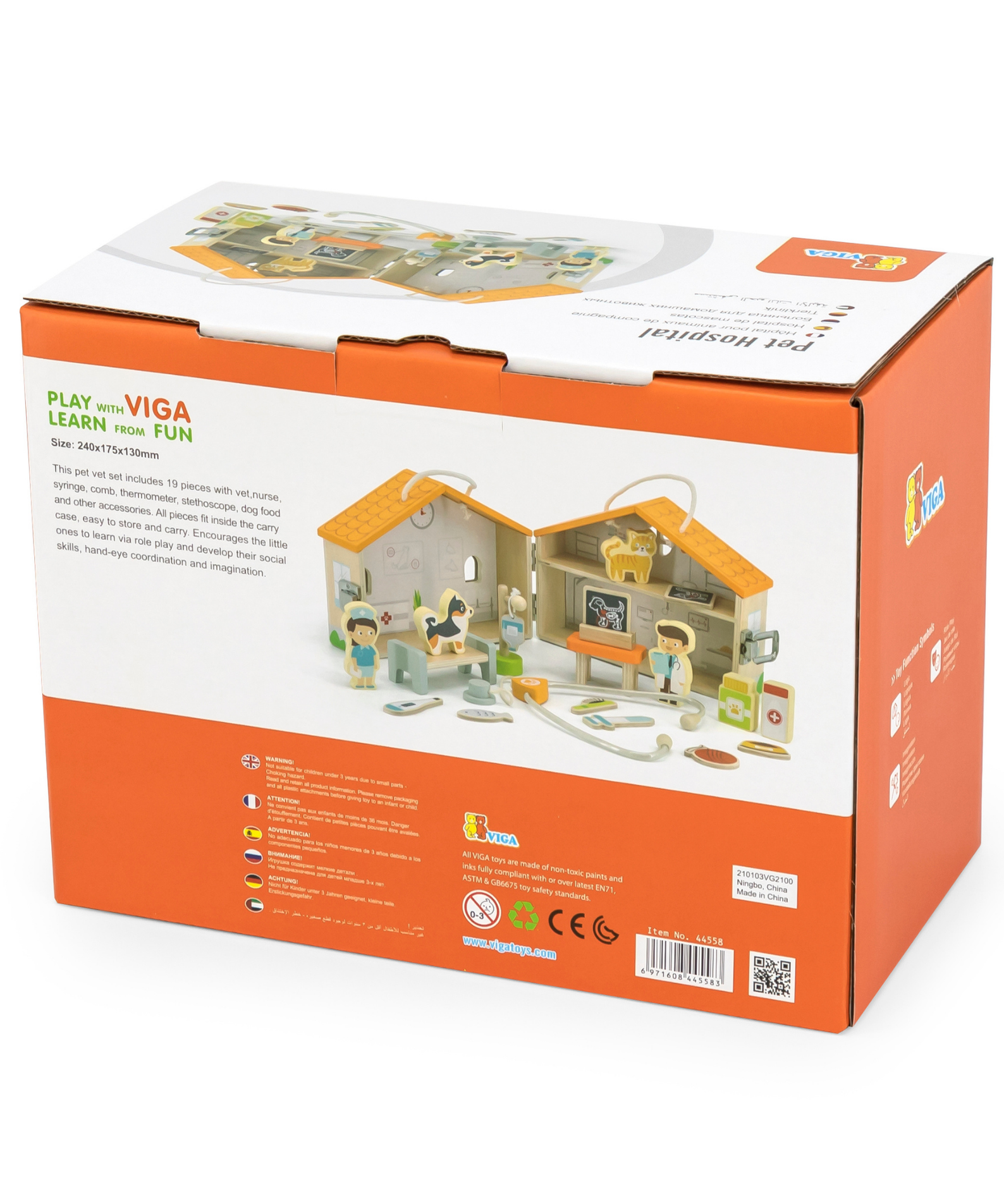 Viga Wooden Pet Hospital Roleplay Set  19-Piece Veterinary Clinic Toy with Dog, Cat, and Accessories  Portable Suitcase Design  Ages 3 and Up