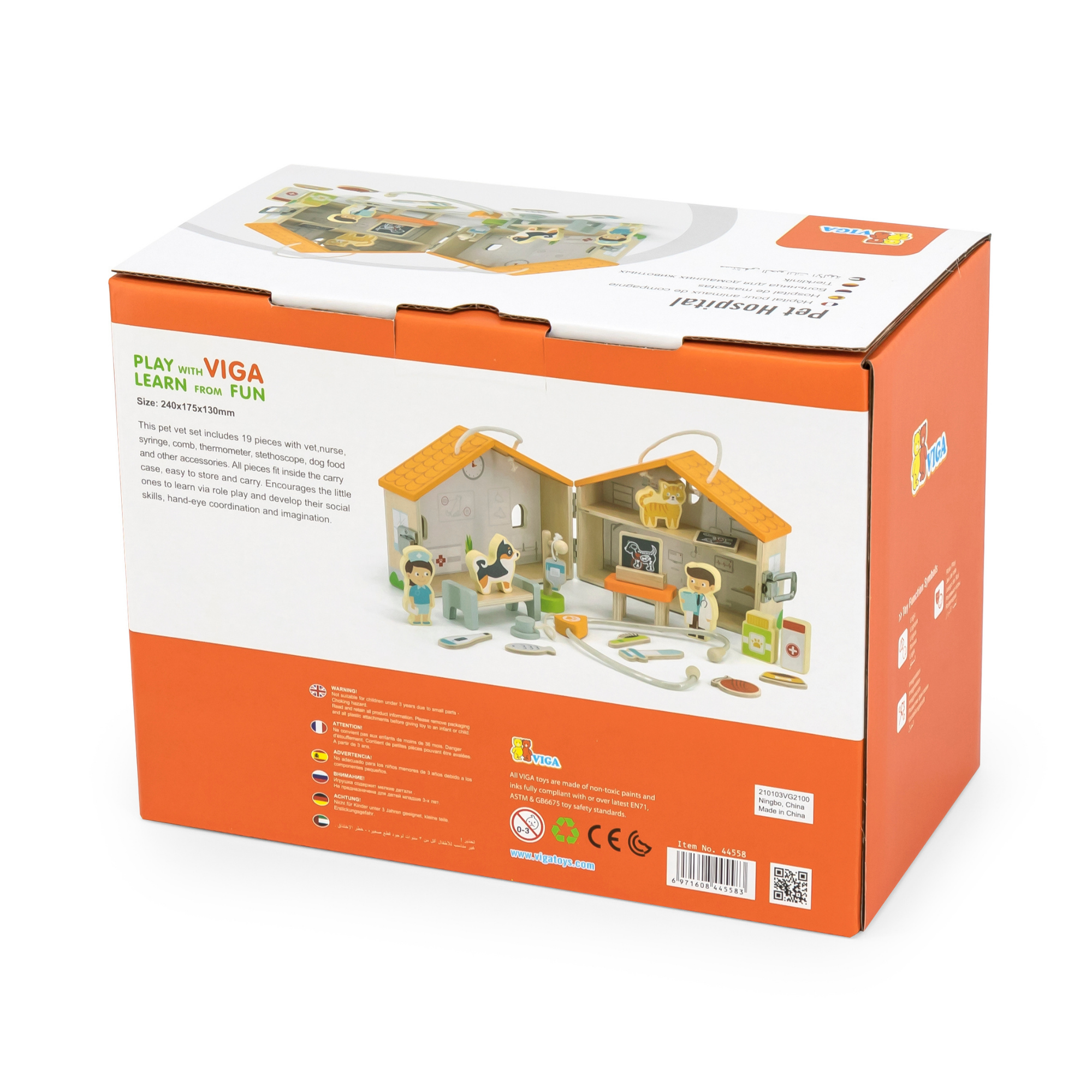 Viga Wooden Pet Hospital Roleplay Set  19-Piece Veterinary Clinic Toy with Dog, Cat, and Accessories  Portable Suitcase Design  Ages 3 and Up