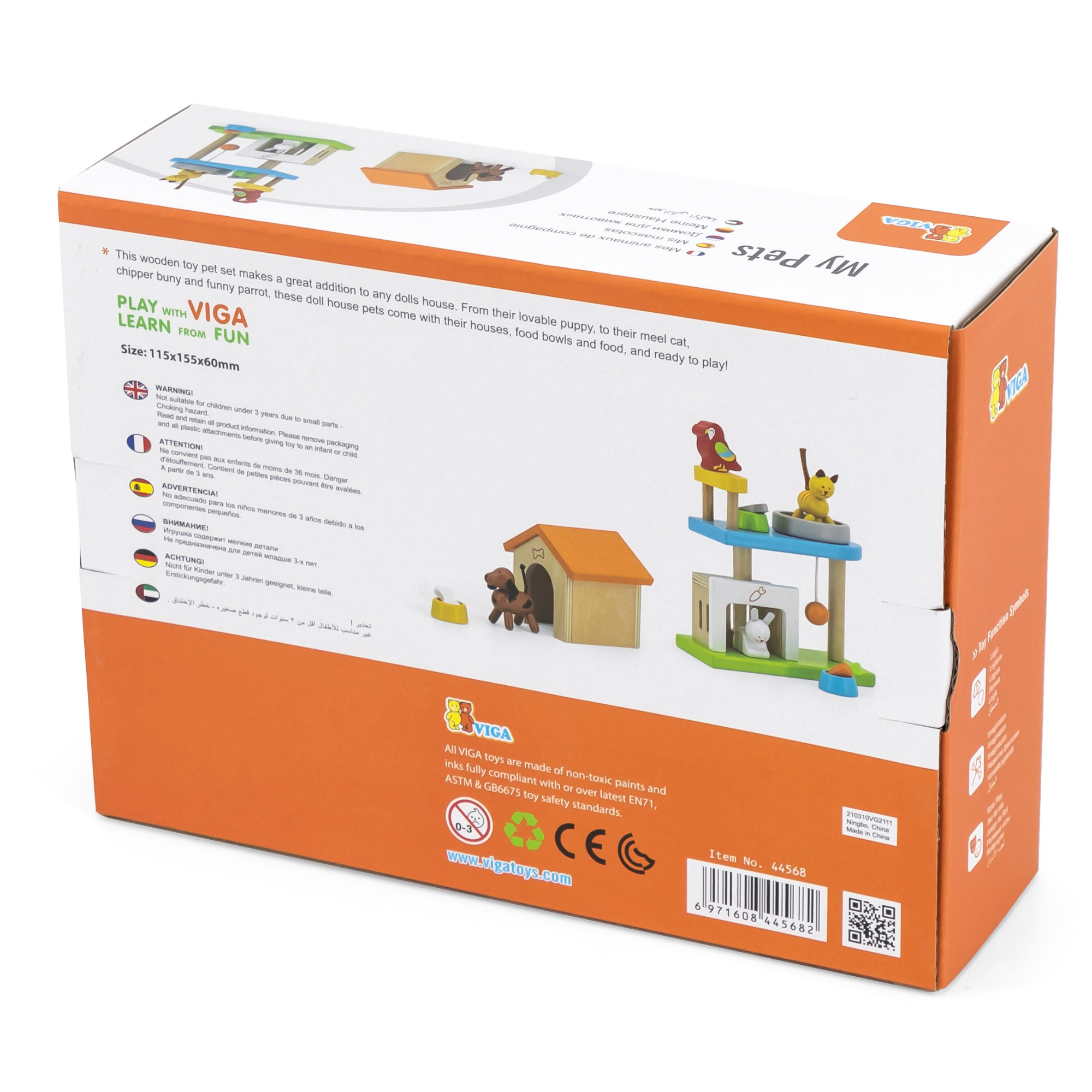 VIGA My Pets Wooden Roleplay Toy Set  4 Pet Figures with Feeding and Sleeping Accessories  Educational Pretend Play for Children 3 Years and Up