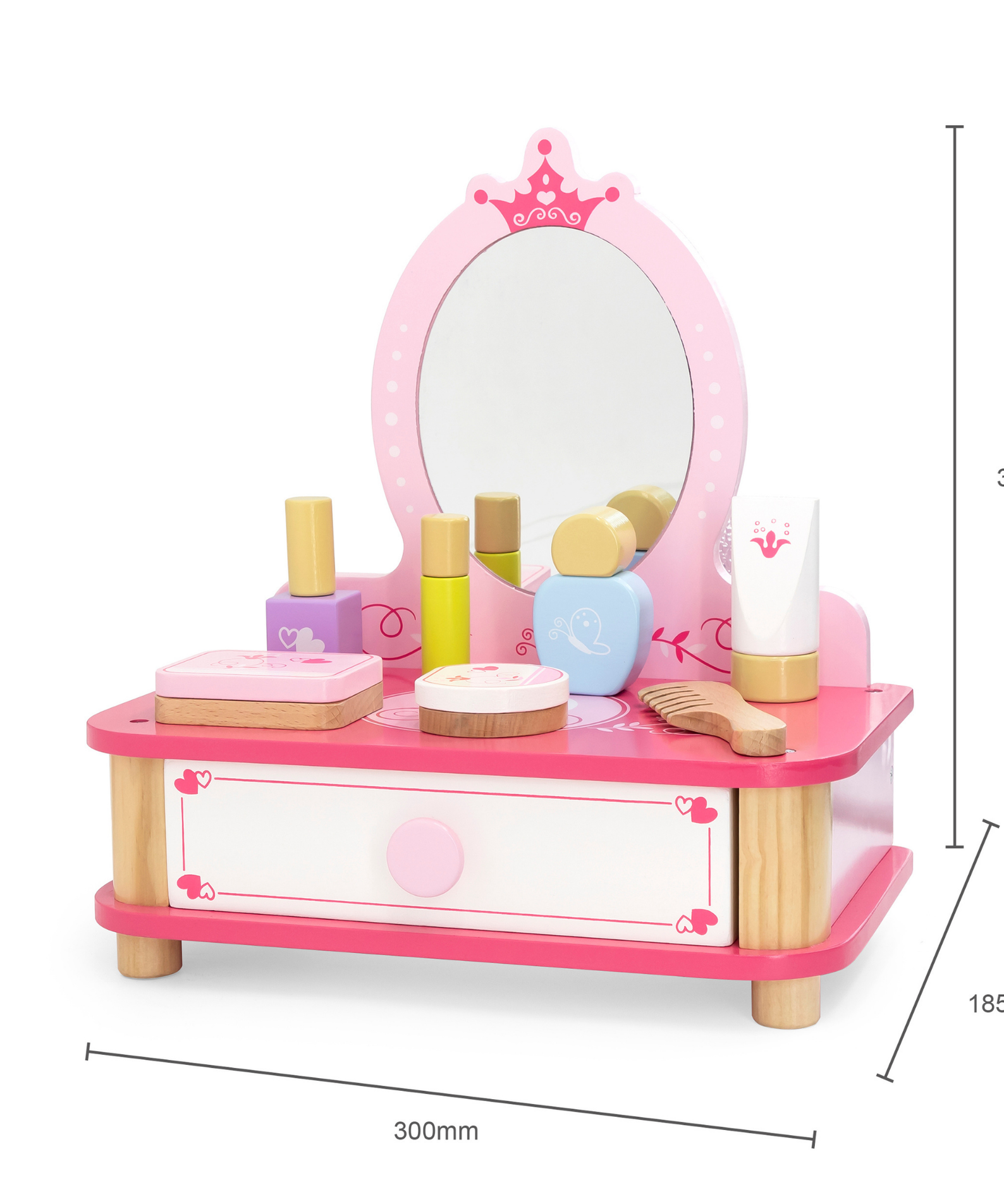 Viga Wooden Dressing Table with Mirror and Accessories  Pretend Play Make-Up Vanity for Kids  9-Piece Beauty Set  Ages 3 and Up