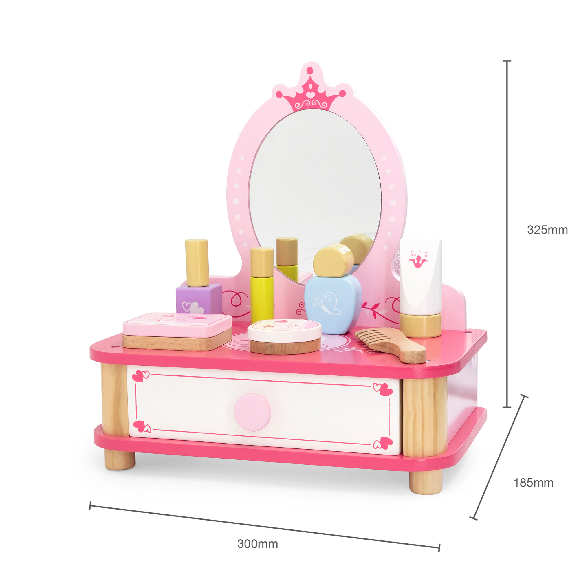 Viga Wooden Dressing Table with Mirror and Accessories  Pretend Play Make-Up Vanity for Kids  9-Piece Beauty Set  Ages 3 and Up
