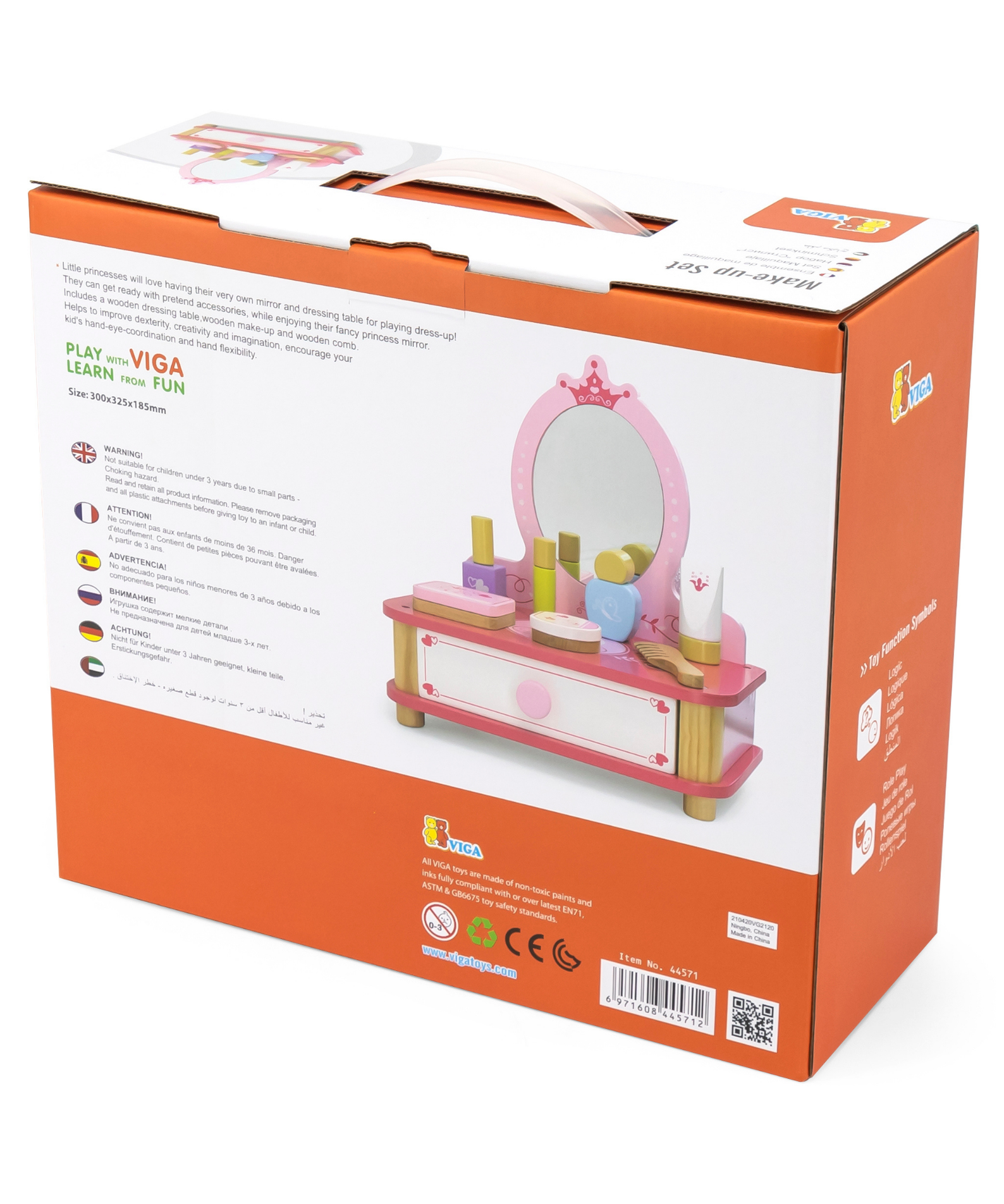 Viga Wooden Dressing Table with Mirror and Accessories  Pretend Play Make-Up Vanity for Kids  9-Piece Beauty Set  Ages 3 and Up