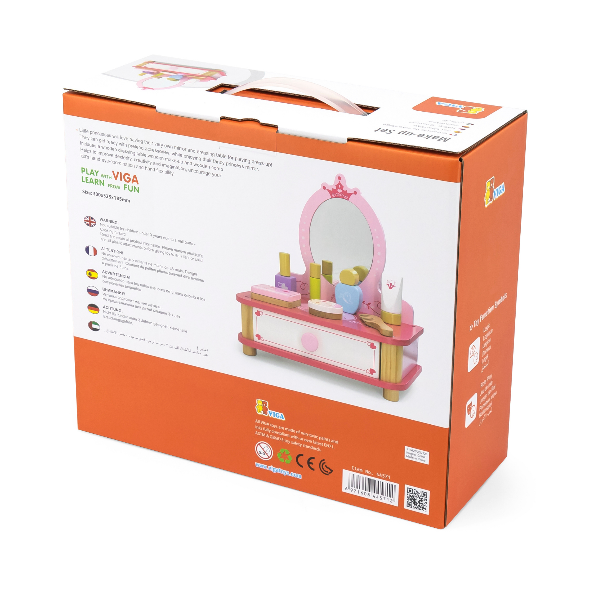 Viga Wooden Dressing Table with Mirror and Accessories  Pretend Play Make-Up Vanity for Kids  9-Piece Beauty Set  Ages 3 and Up