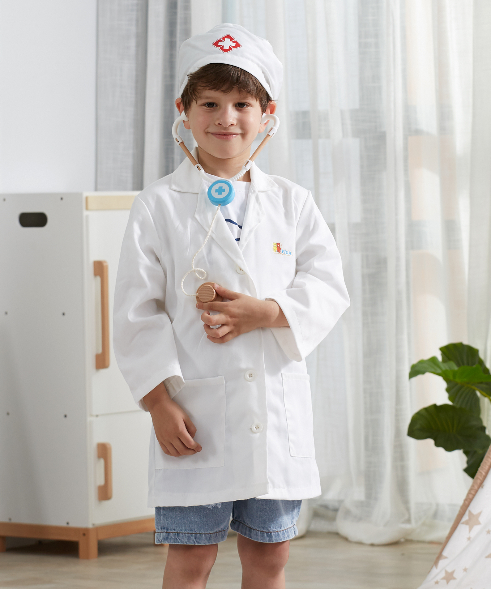 Viga Little Doctor Uniform and Hat Set  Pretend Play Costume for Kids  Dress-Up Roleplay Outfit  Ages 3 and Up